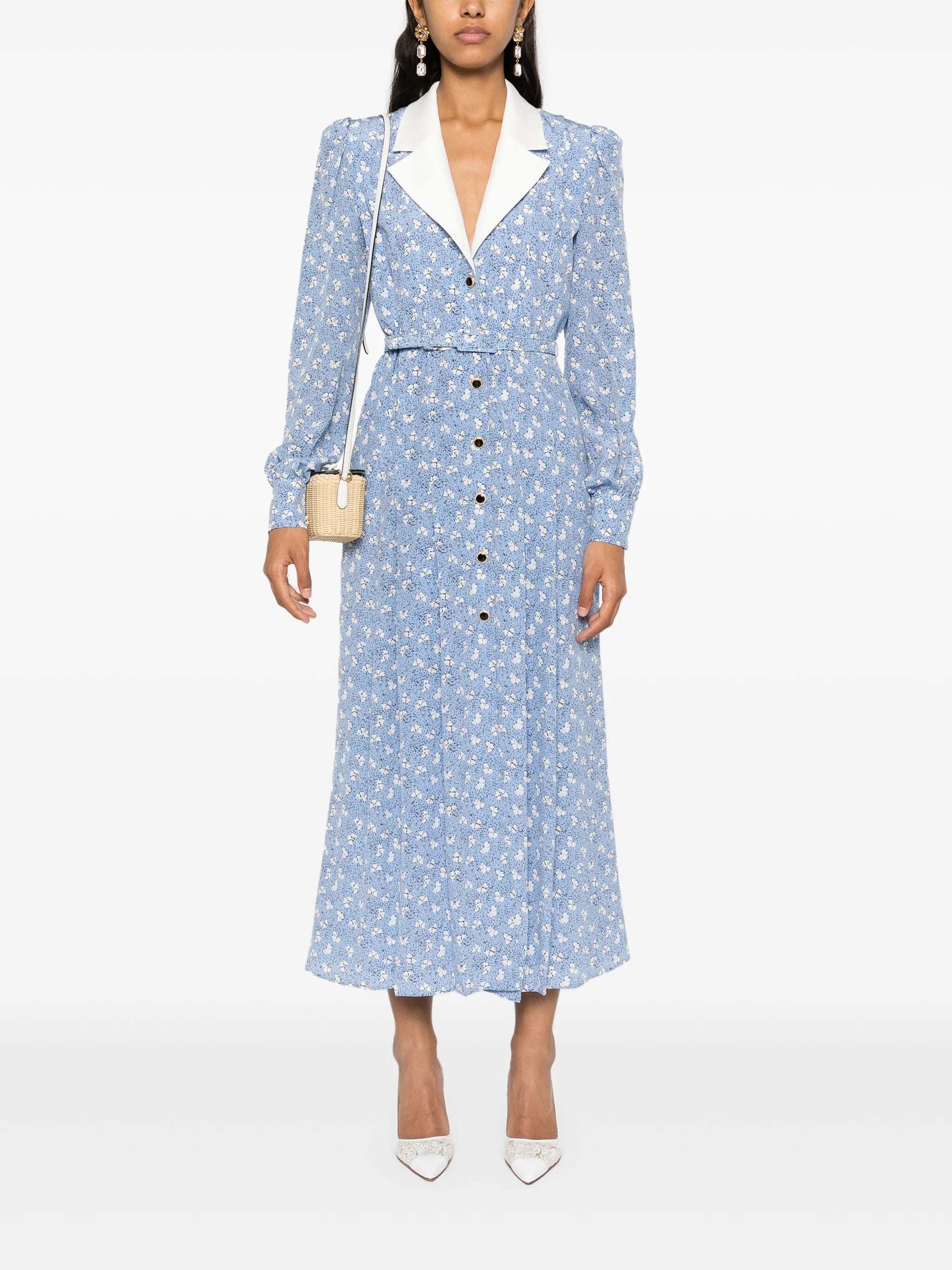 clover-print midi dress