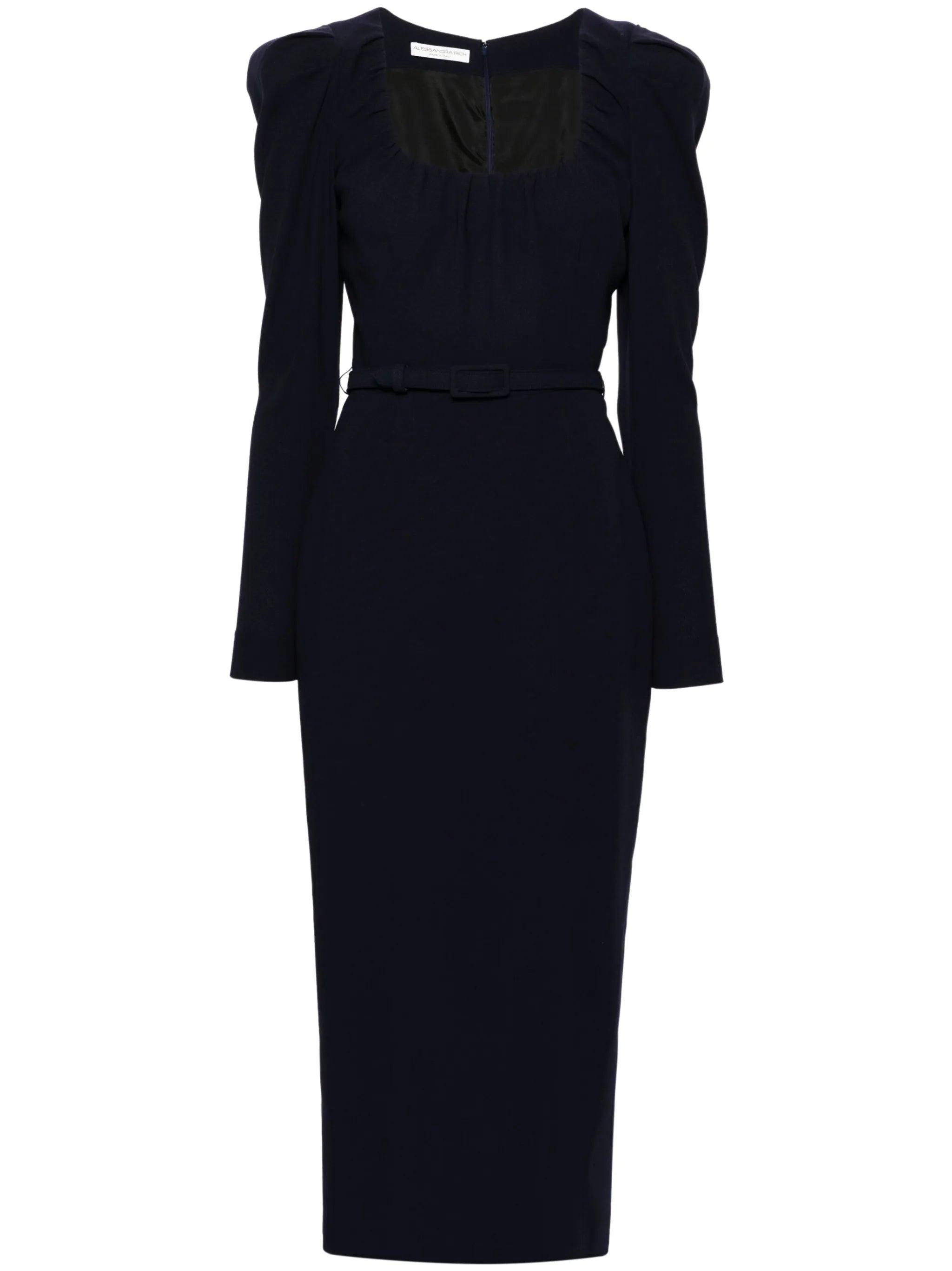 scoop-neck belted midi dress