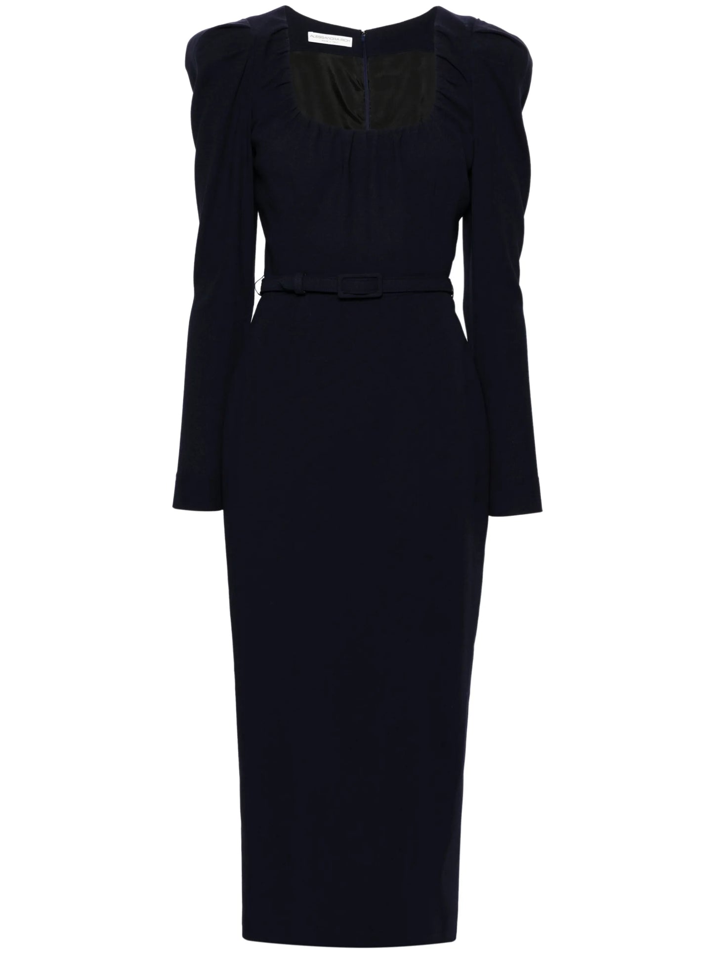 scoop-neck belted midi dress