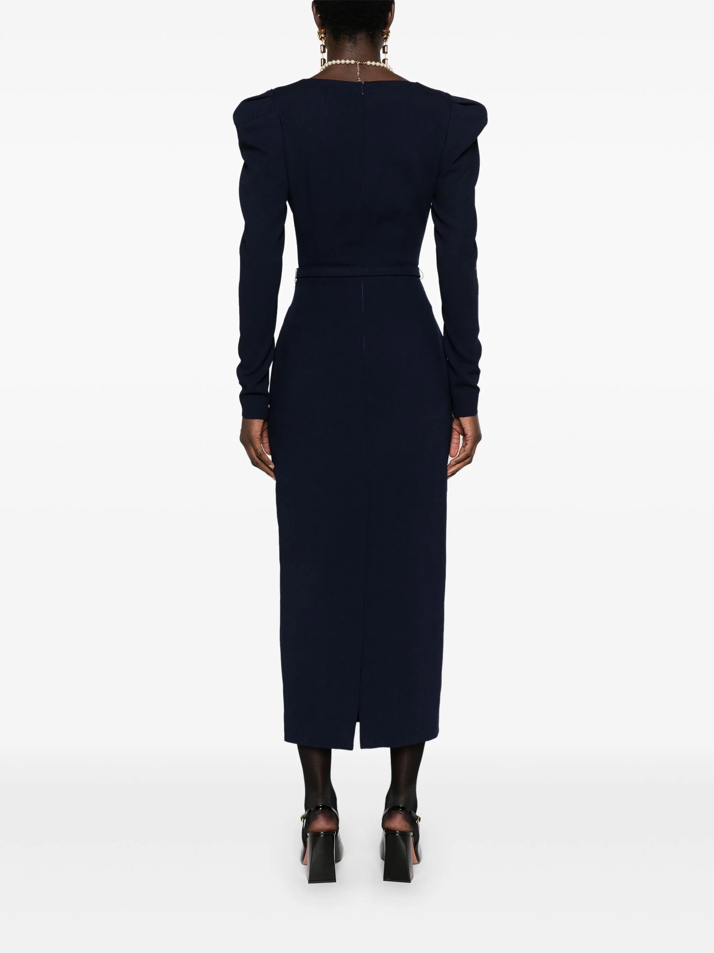 scoop-neck belted midi dress