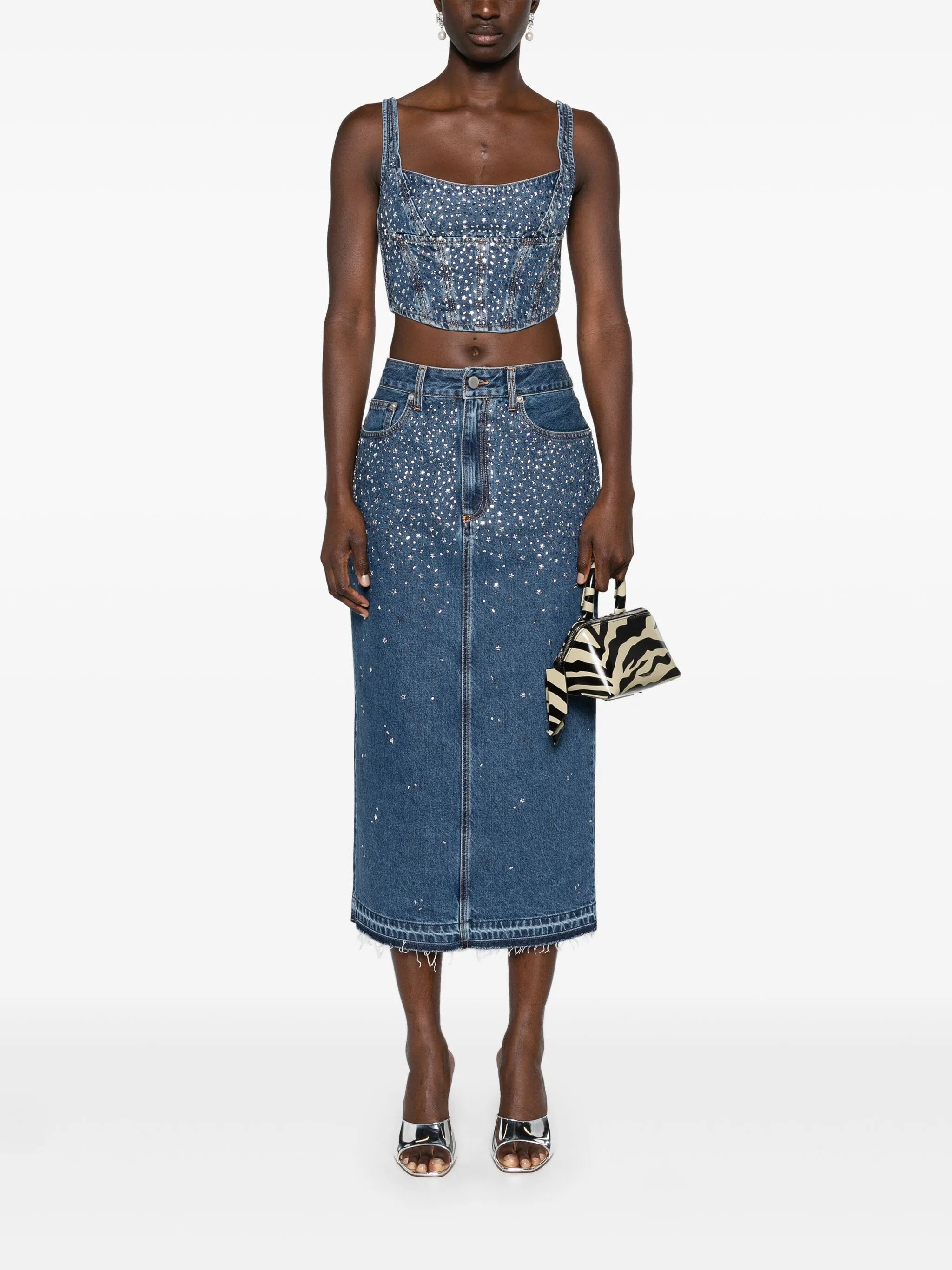 rhinestoned denim bustier