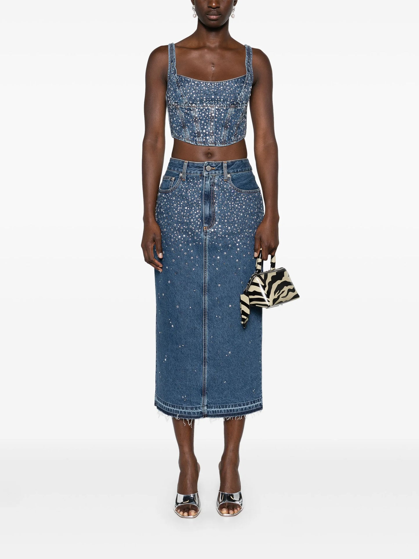 rhinestoned denim bustier