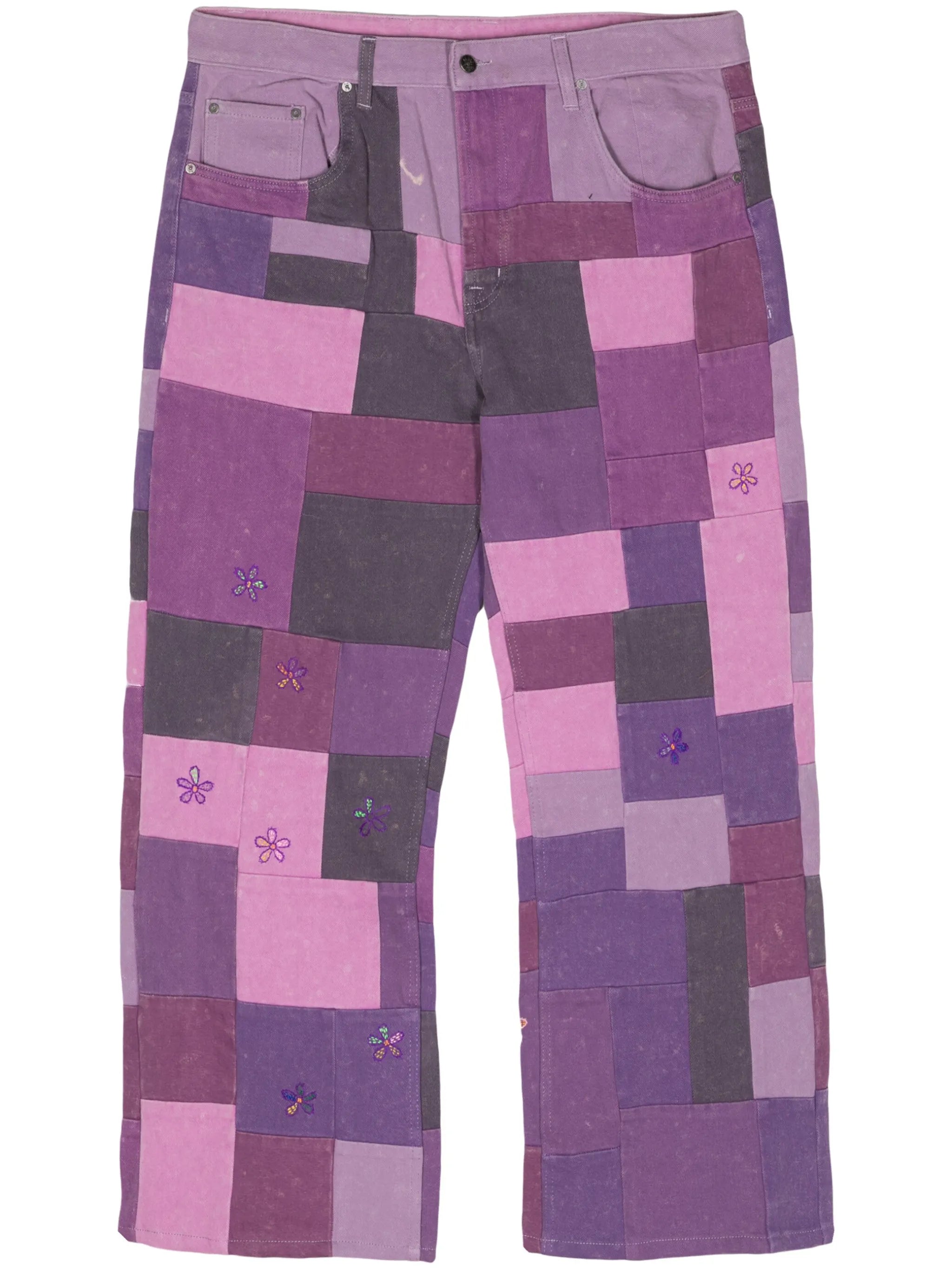 patchwork straight jeans