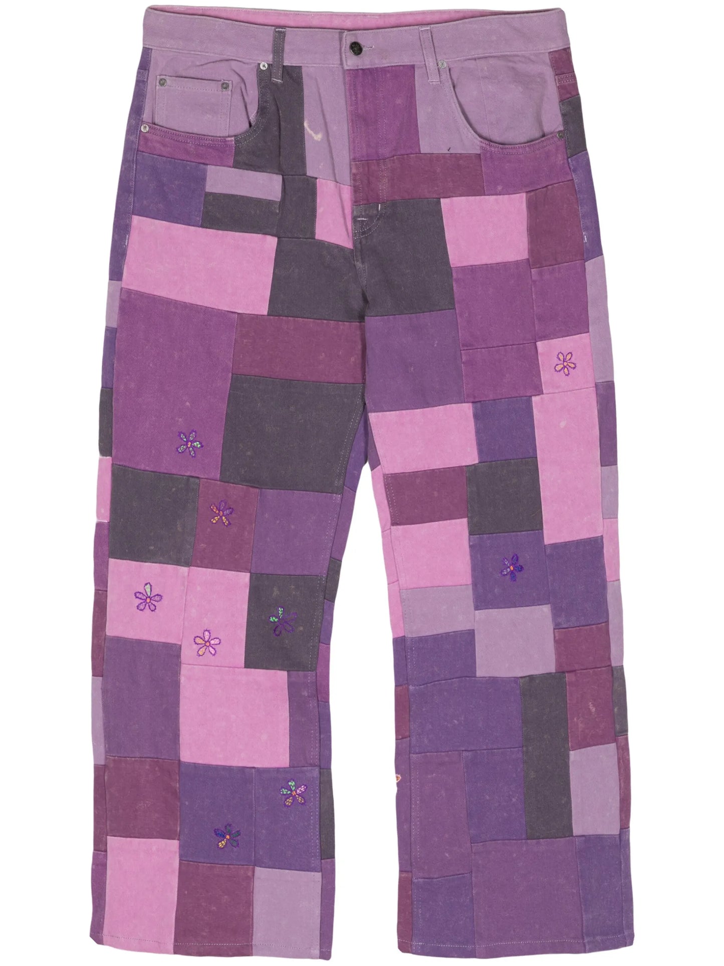 patchwork straight jeans