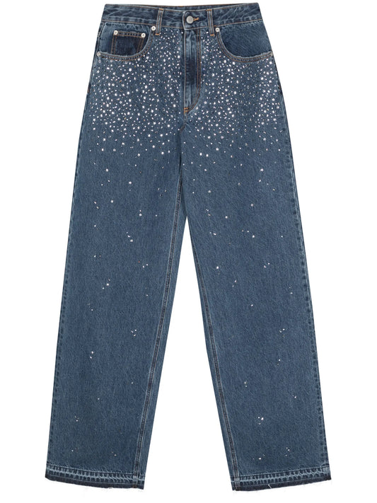 wide-leg rhinestone-embellished jeans
