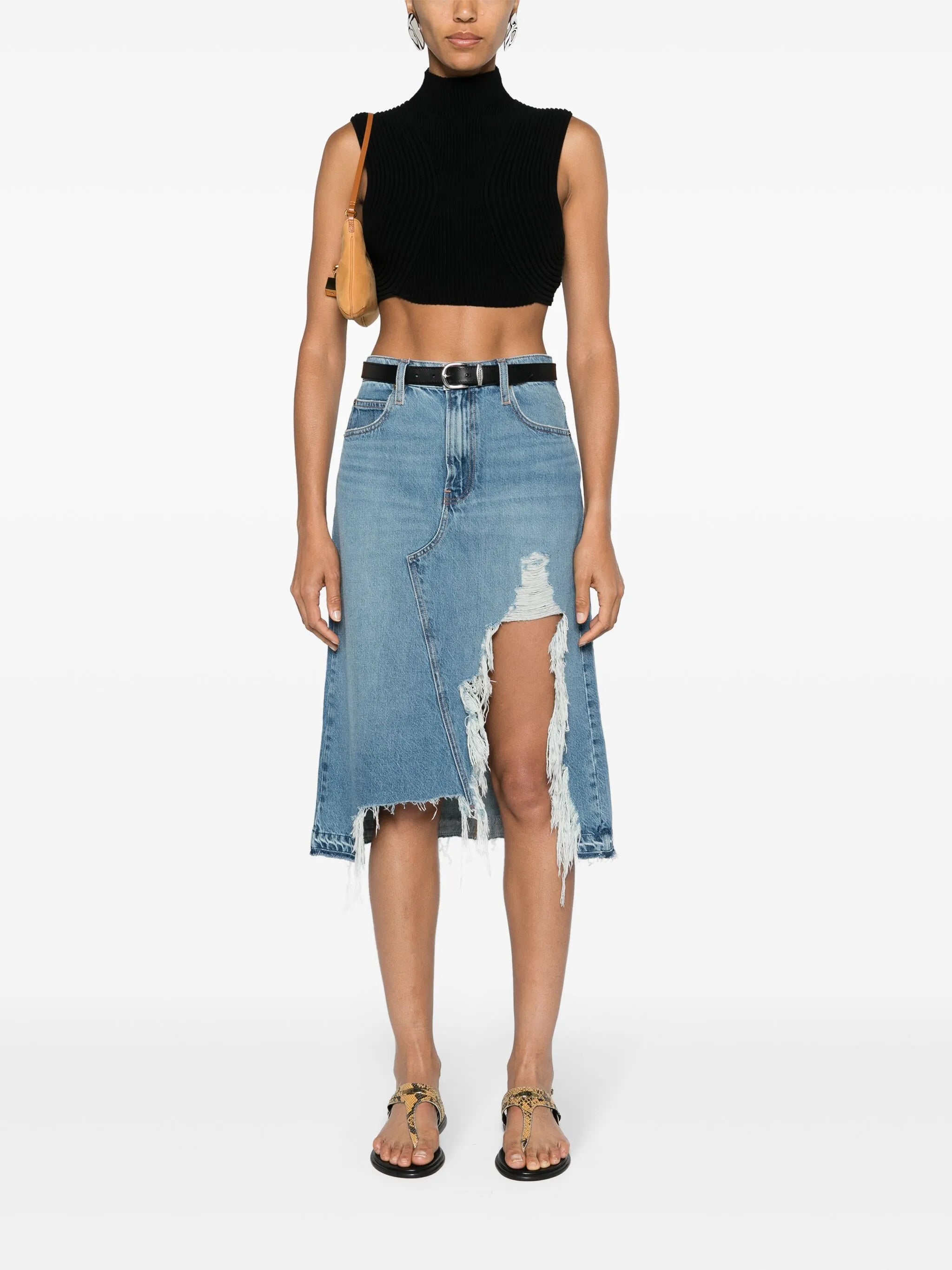 distressed denim skirt
