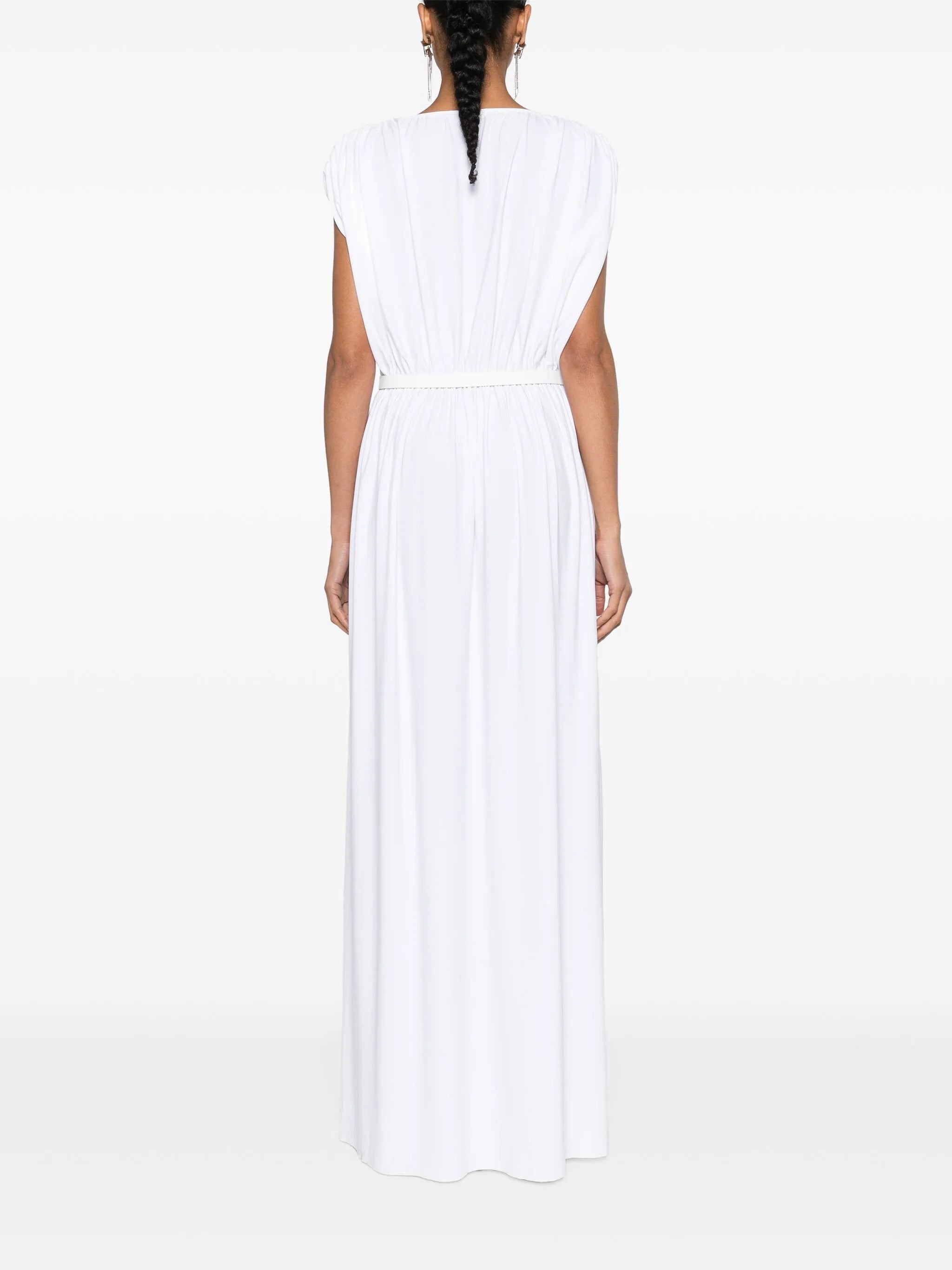 belted gathered maxi dress