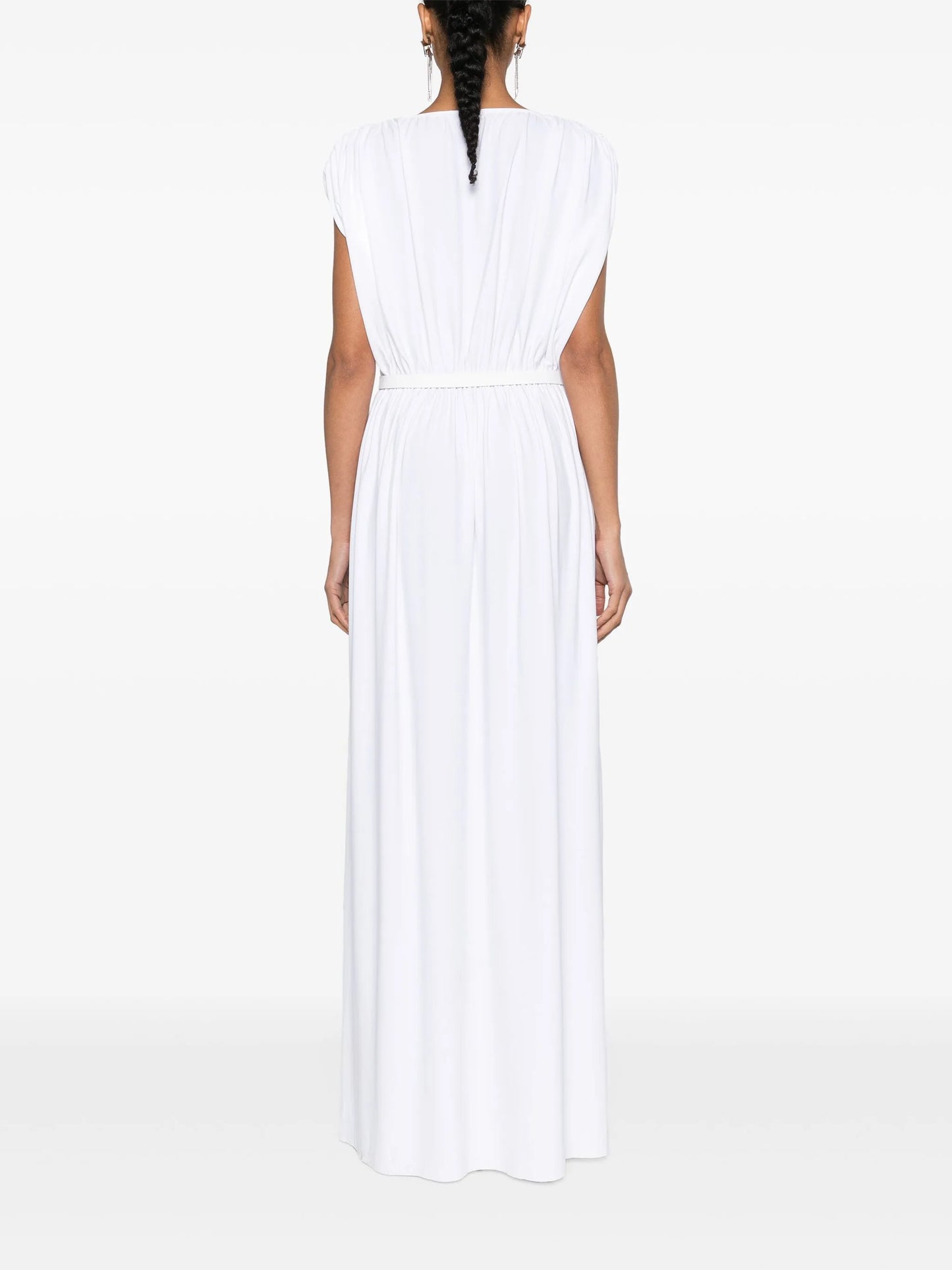 belted gathered maxi dress