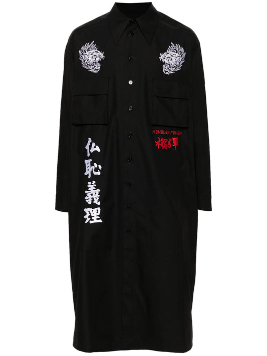 embroidered-logo maxi shirt