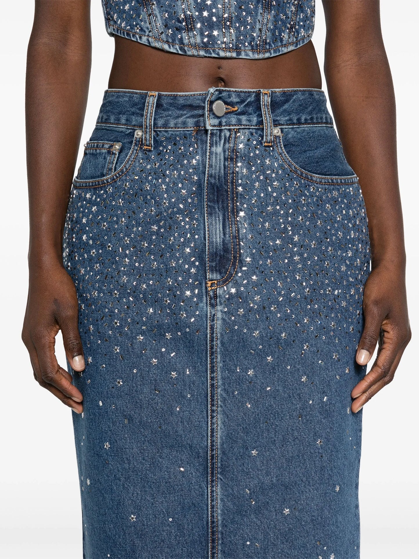 rhinestoned midi pencil skirt