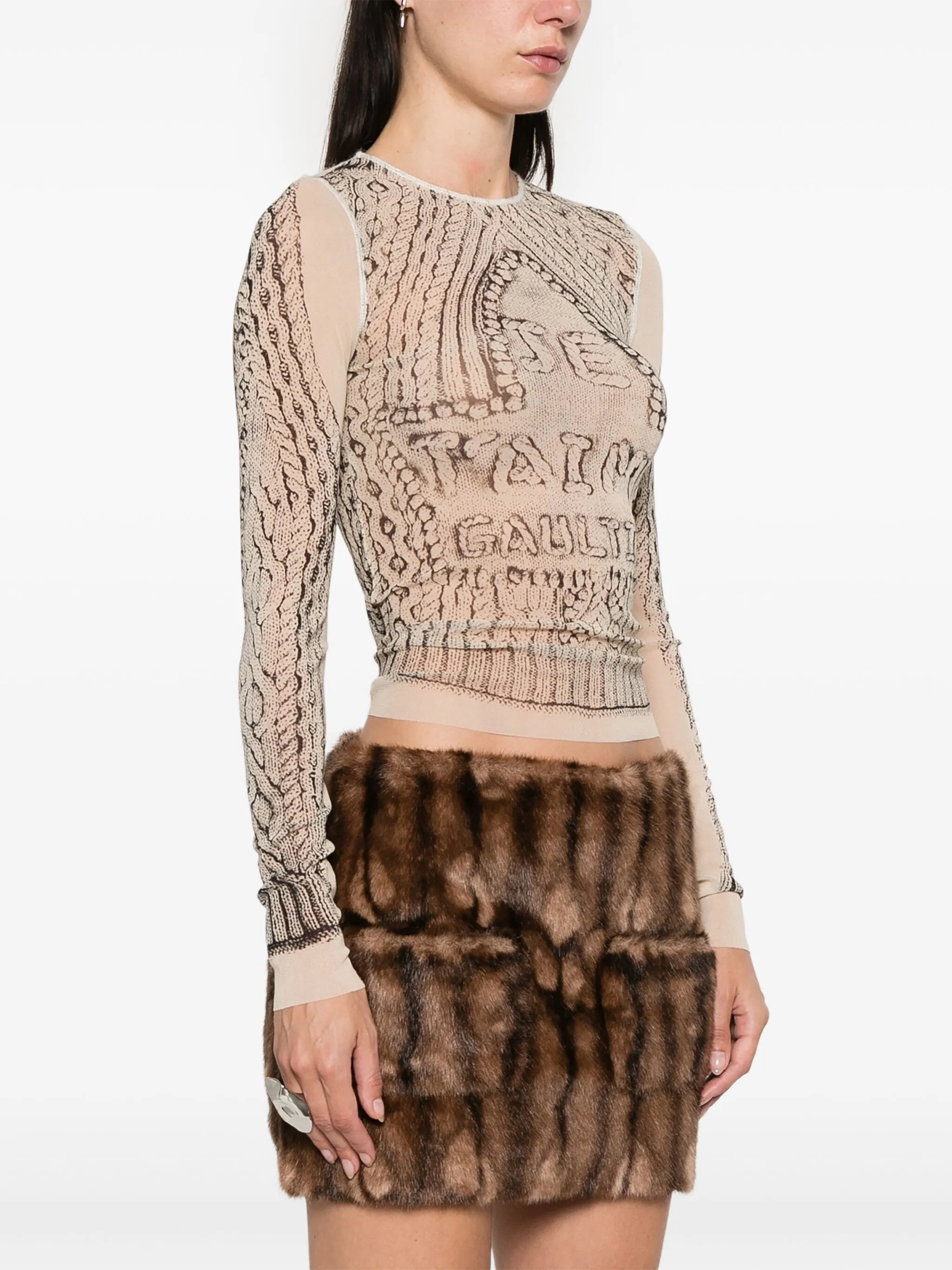 trompe l'oeil-print mesh top