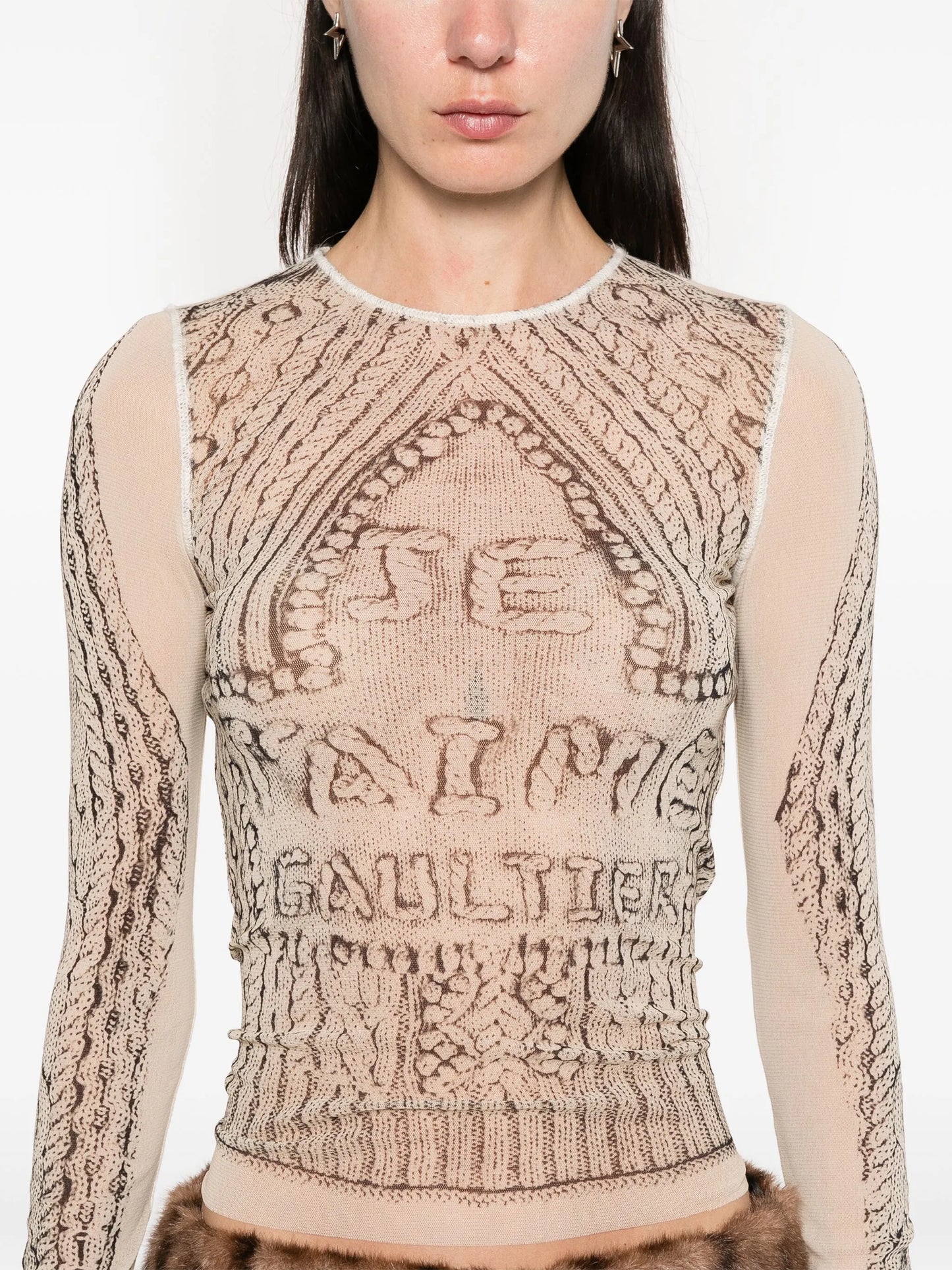 trompe l'oeil-print mesh top
