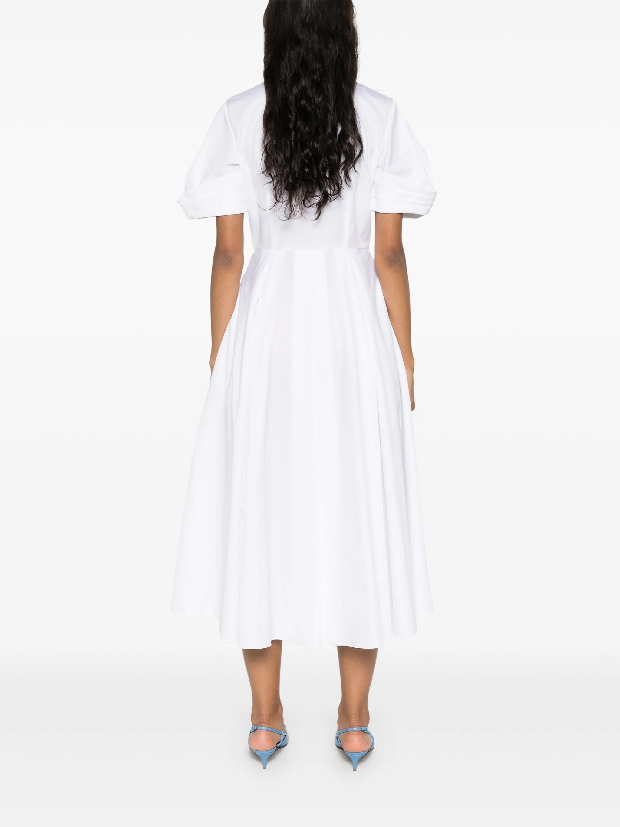 rose-appliqué midi shirt dress