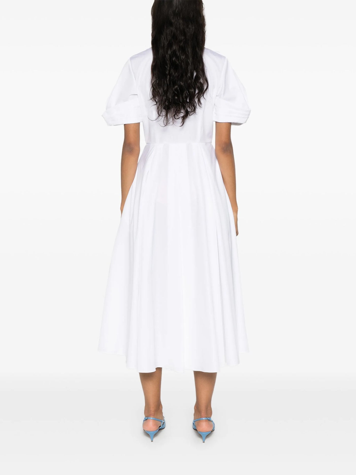 rose-appliqué midi shirt dress