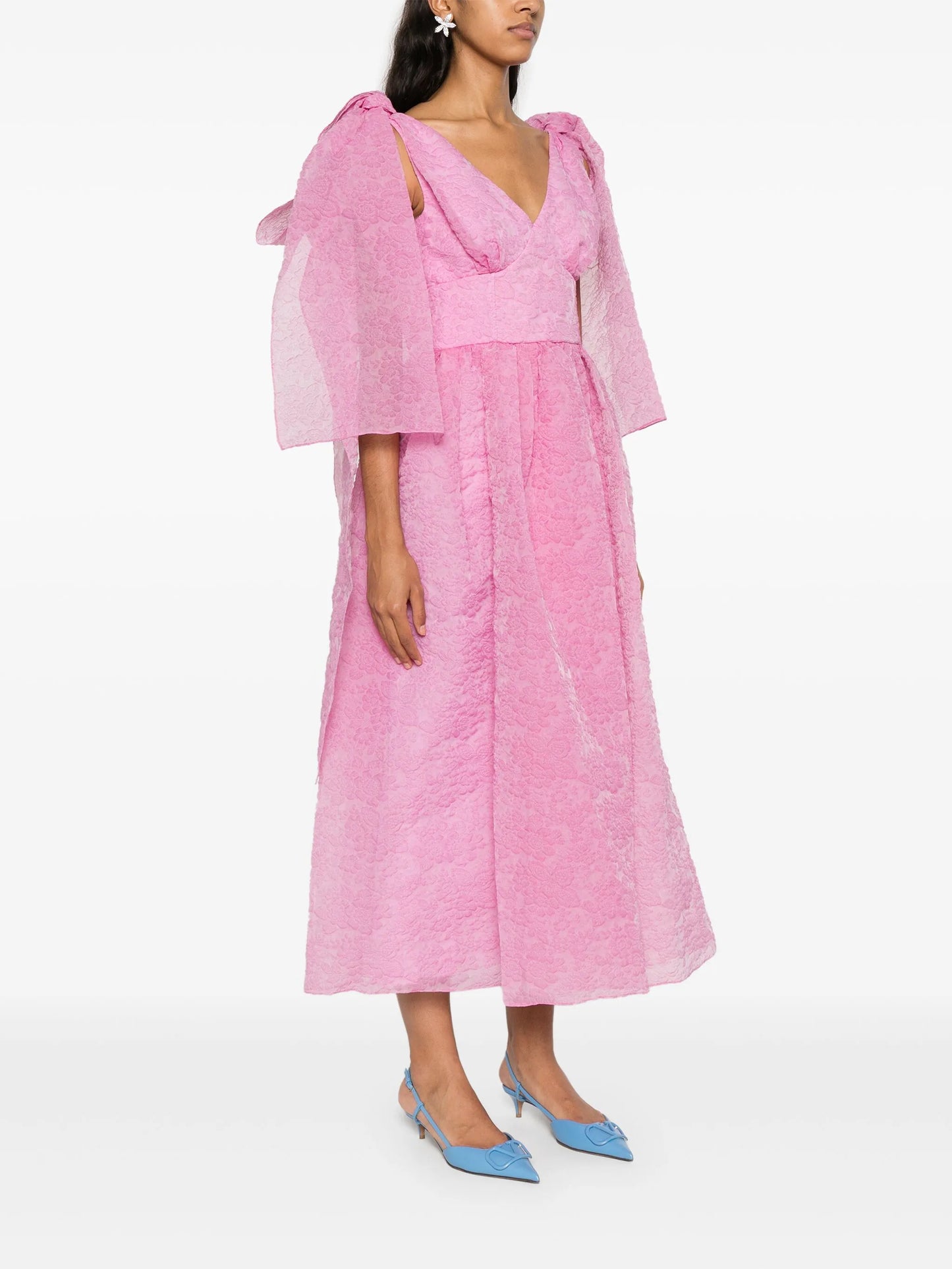 bow-detail organza midi dress