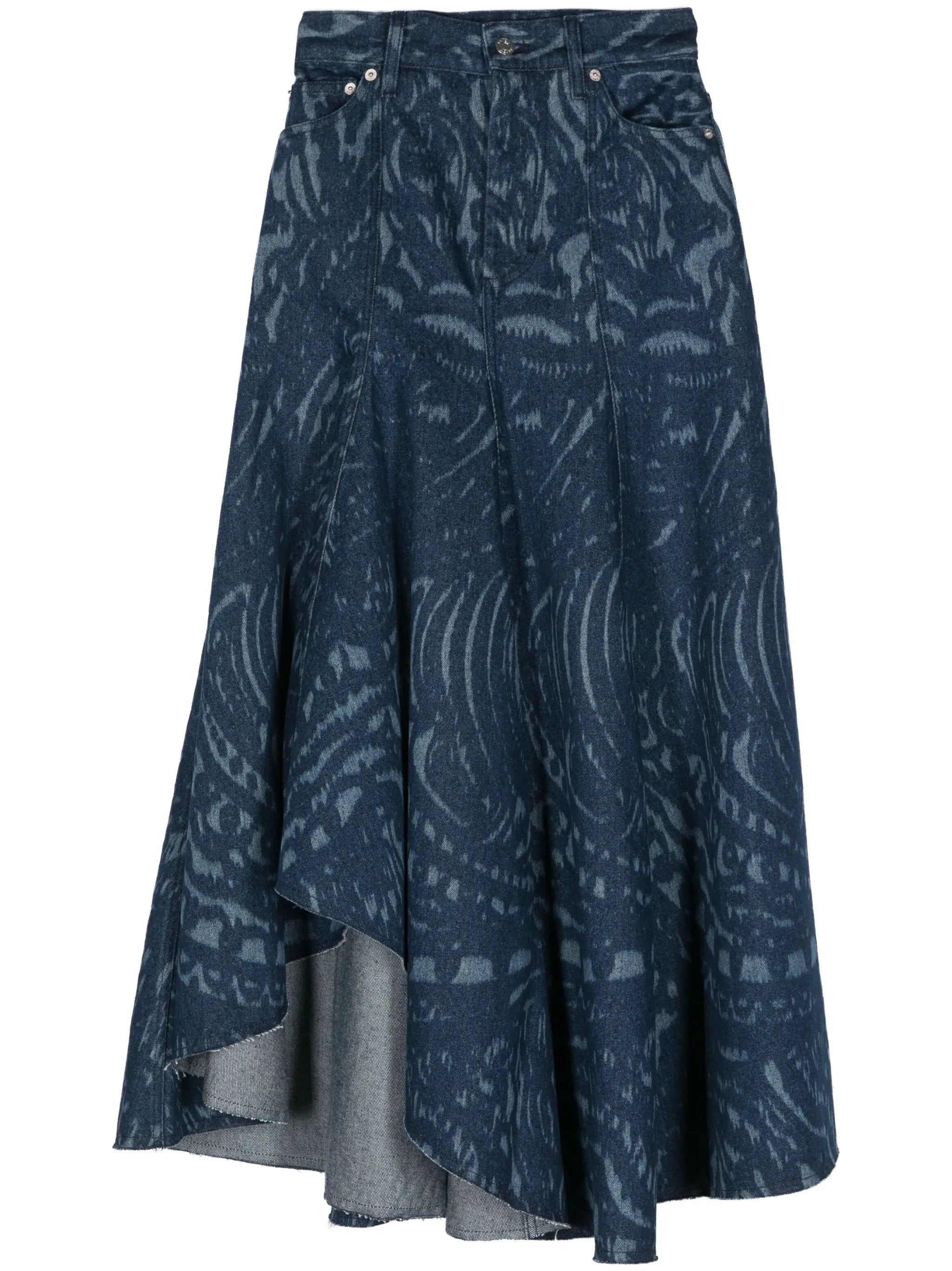 graphic-print pleated denim skirt