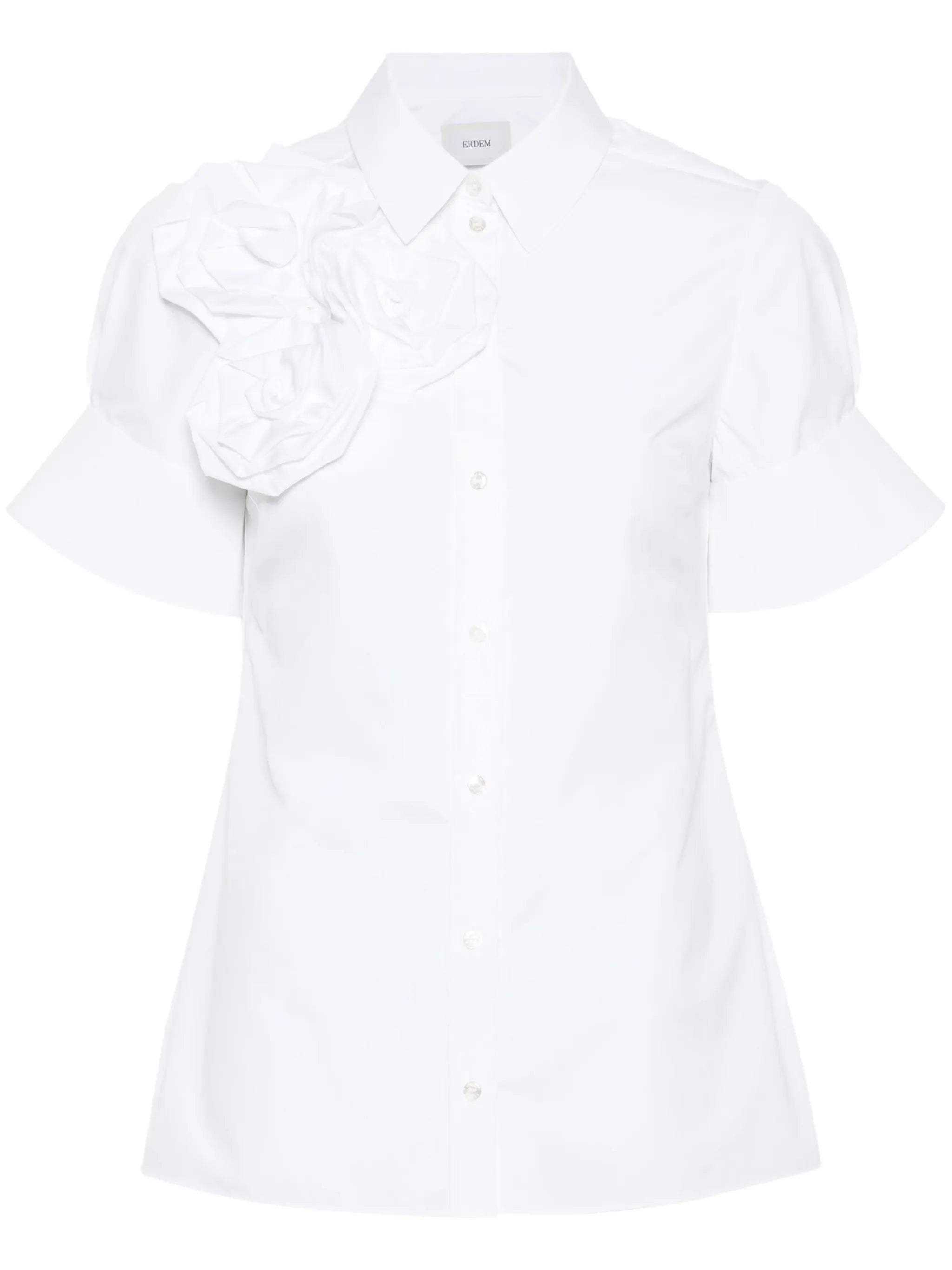 rose-appliqué cotton shirt