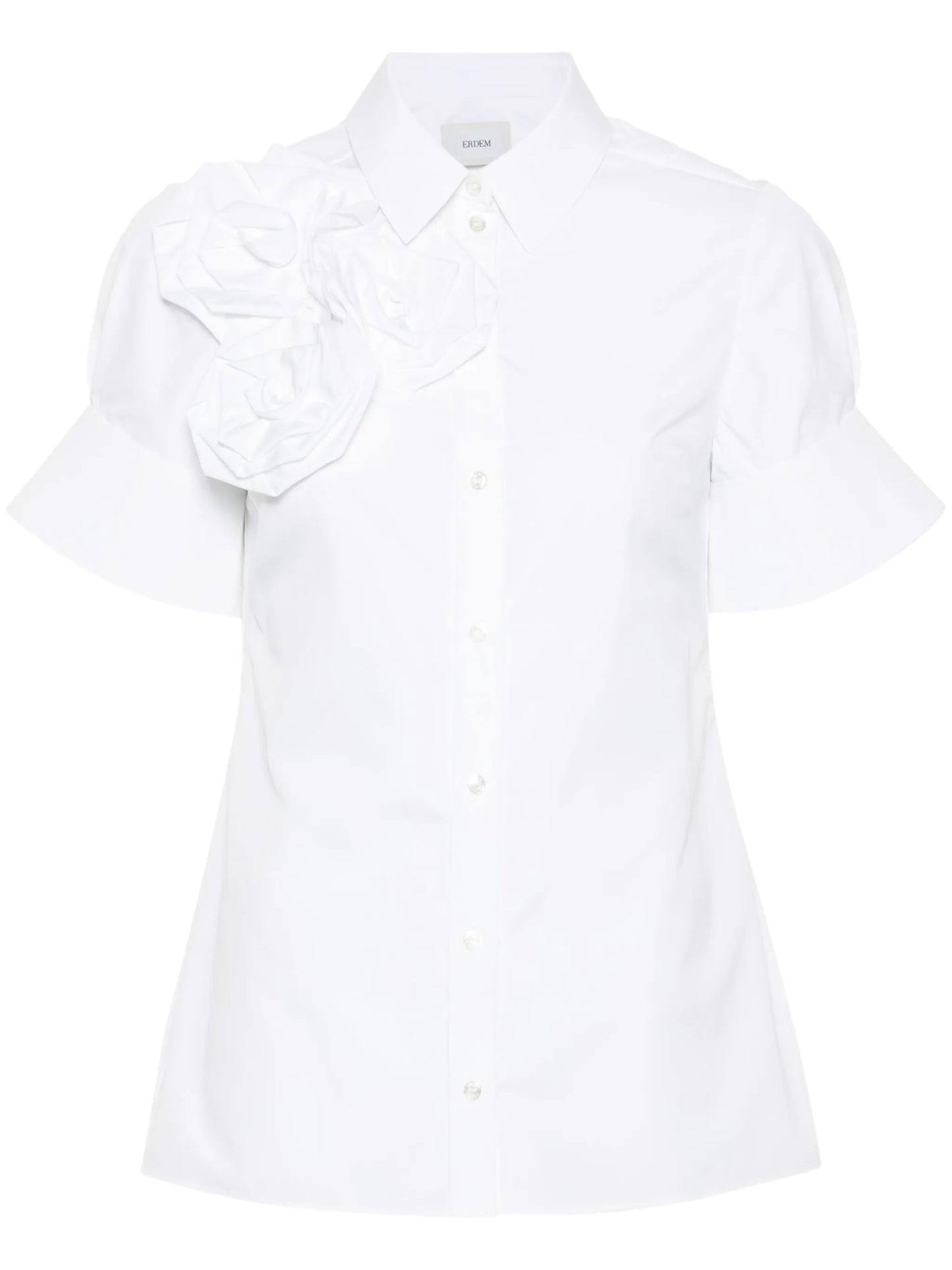 rose-appliqué cotton shirt