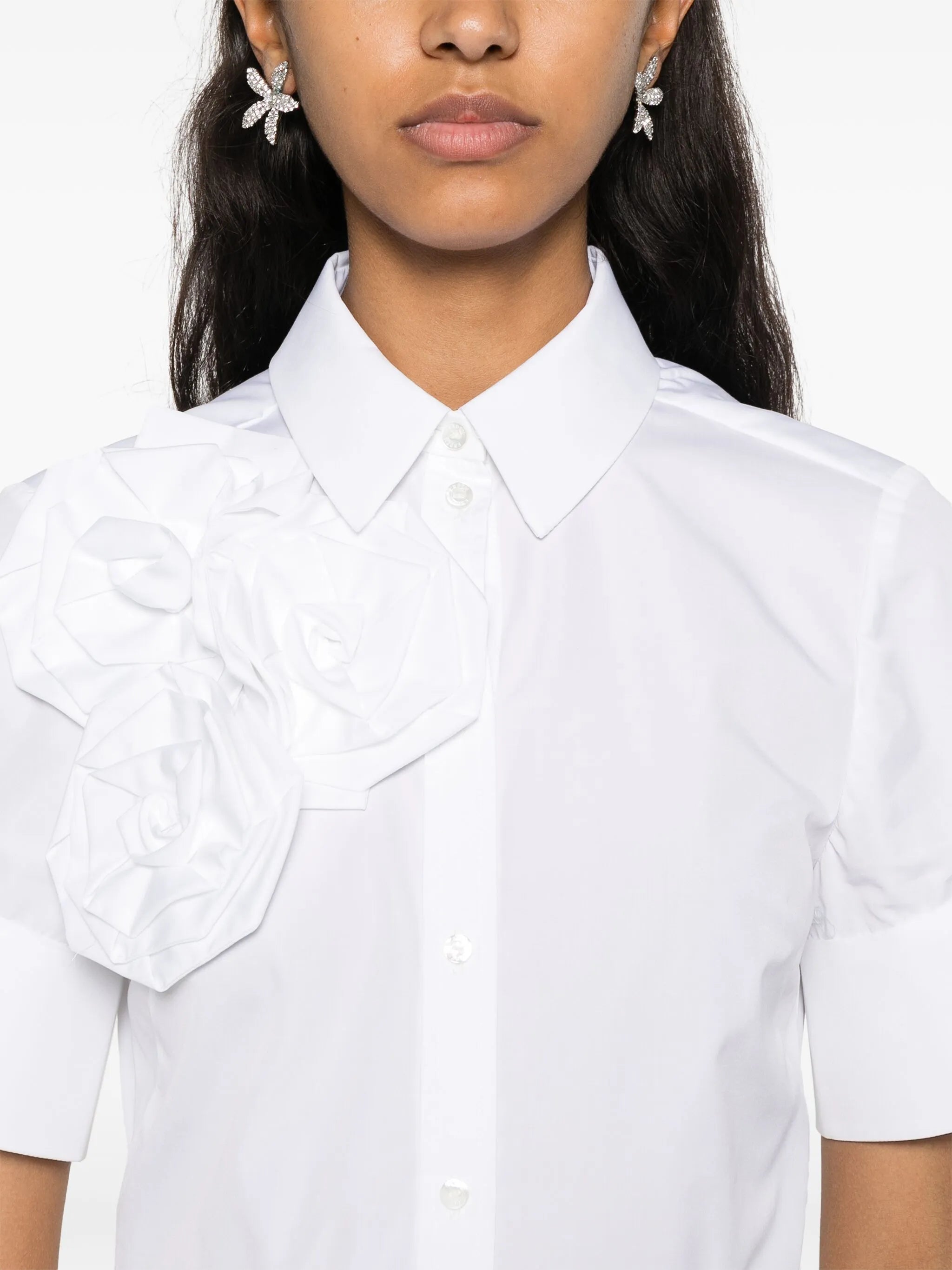 rose-appliqué cotton shirt