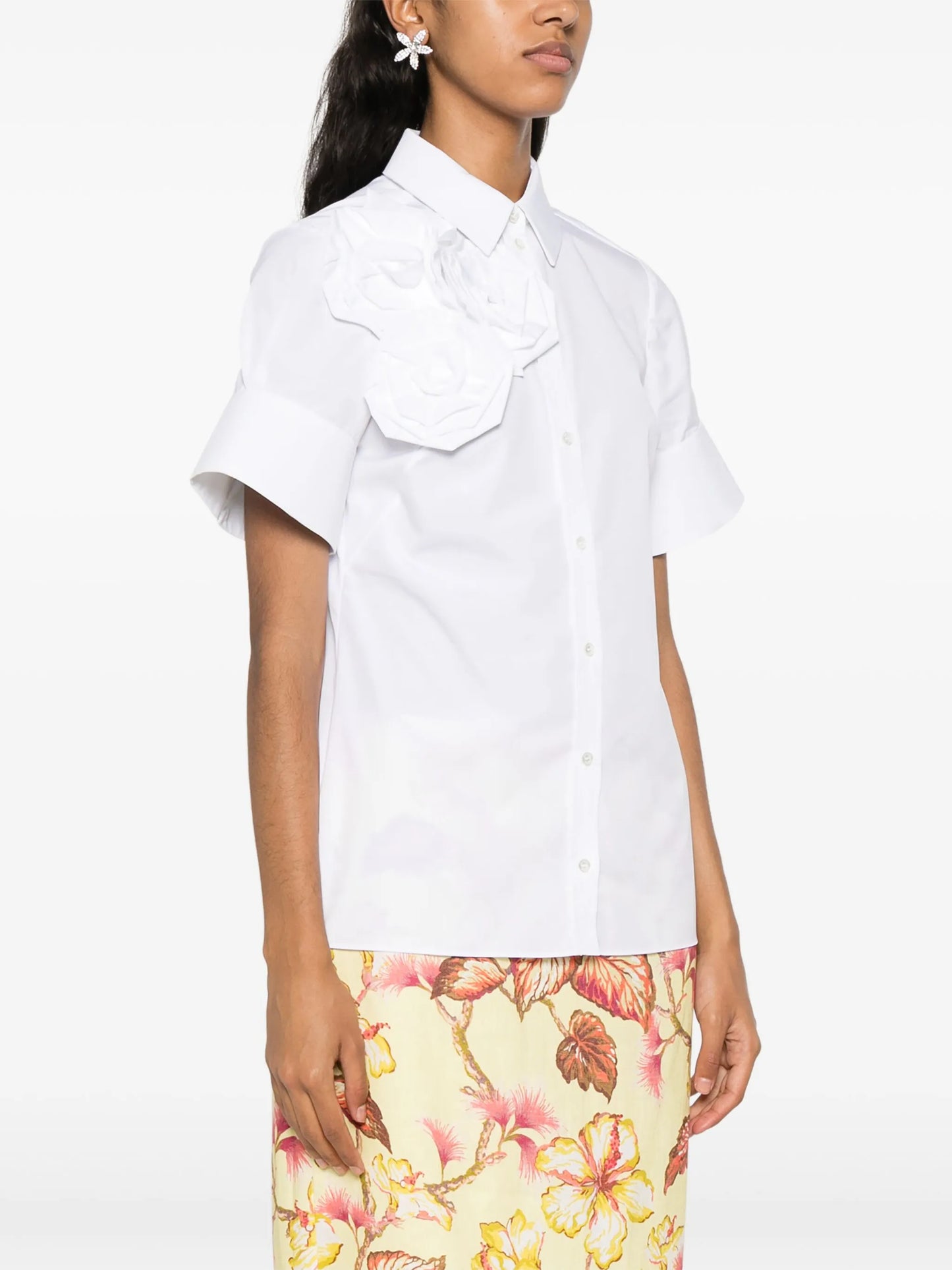 rose-appliqué cotton shirt