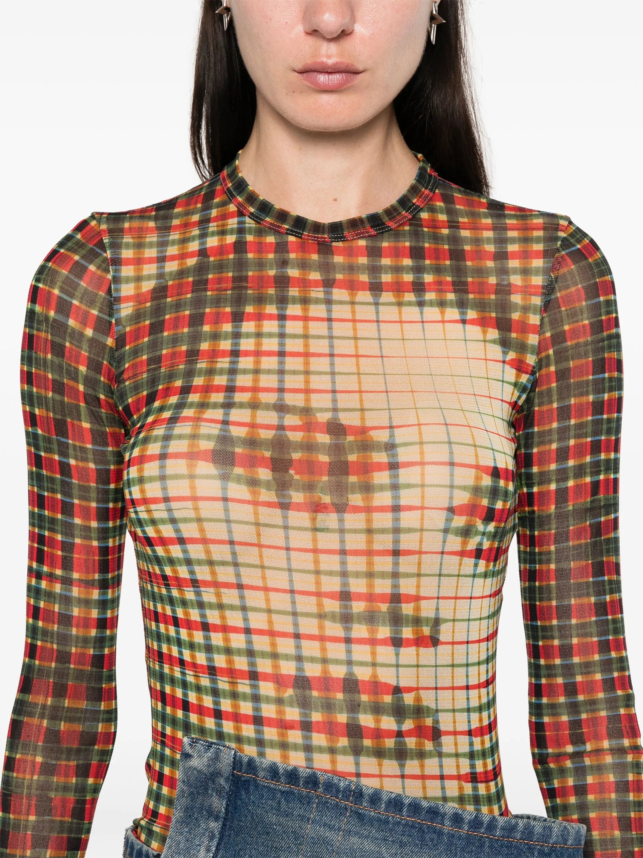 graphic-print tartan top