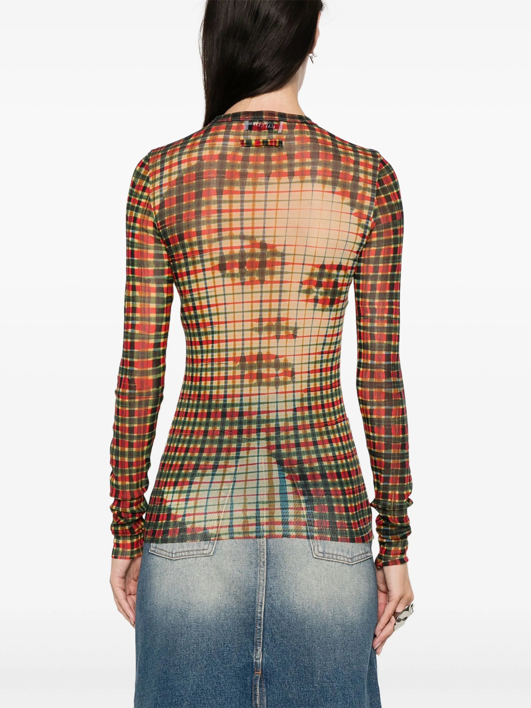 graphic-print tartan top