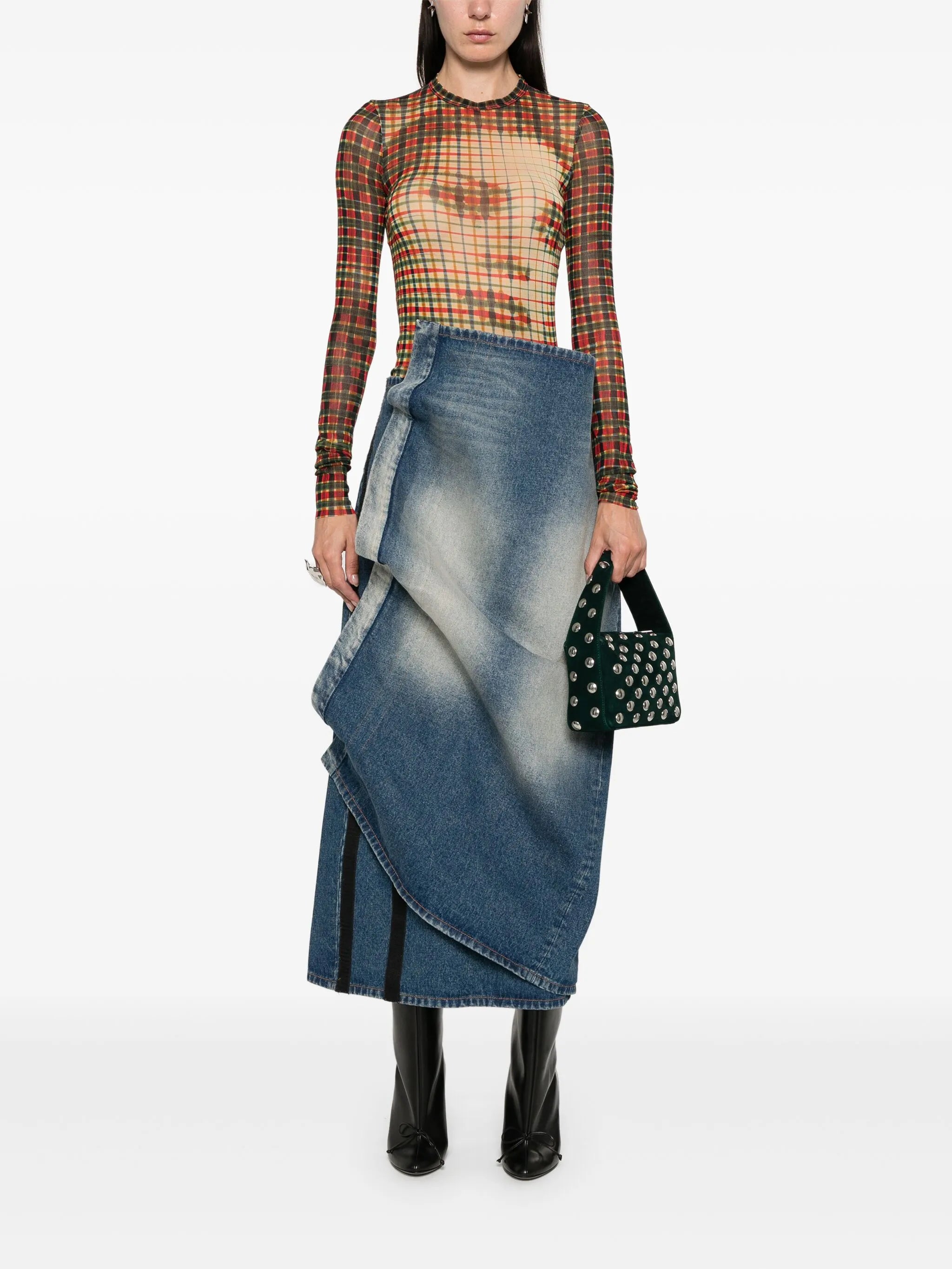 graphic-print tartan top