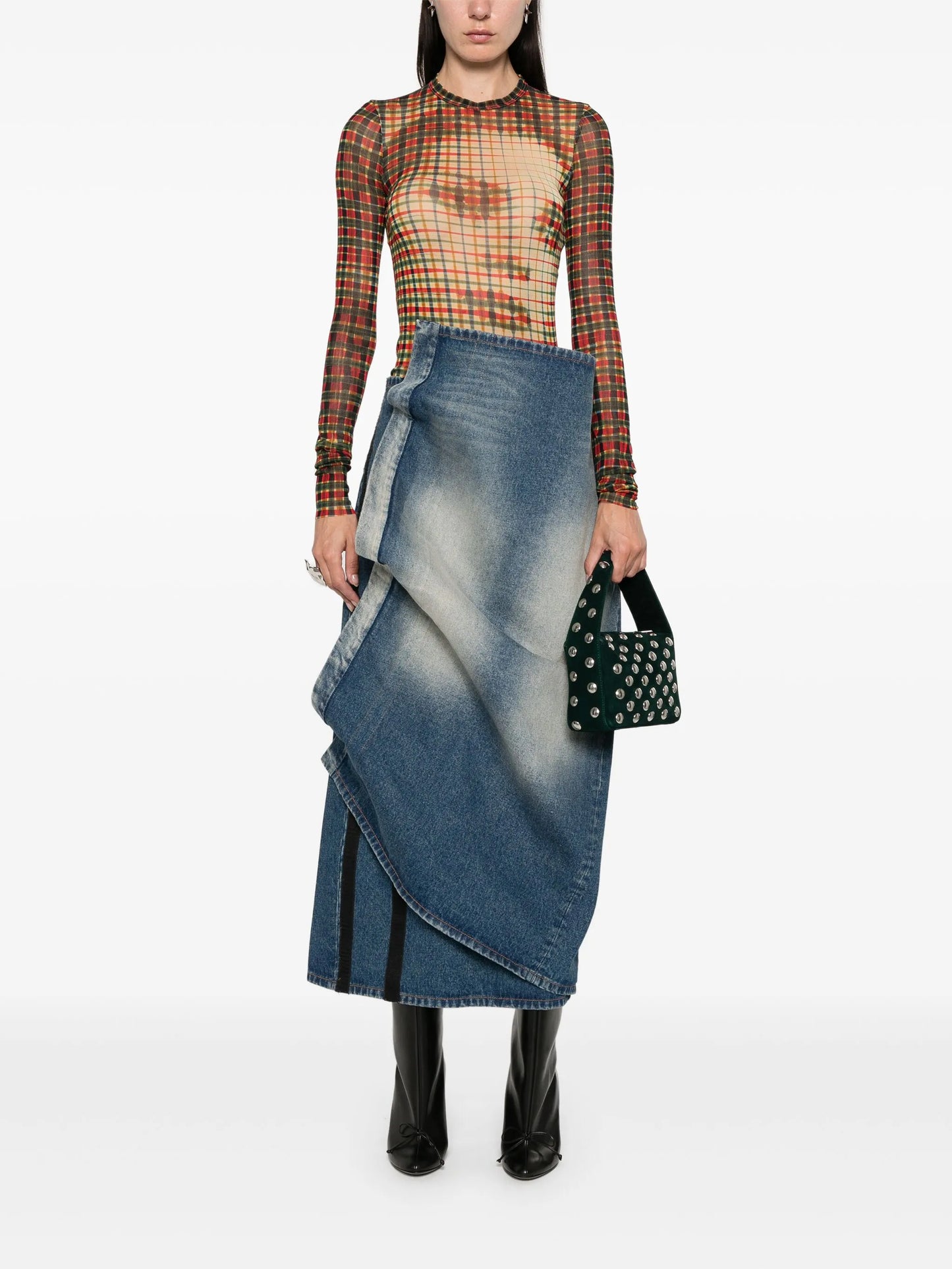 graphic-print tartan top