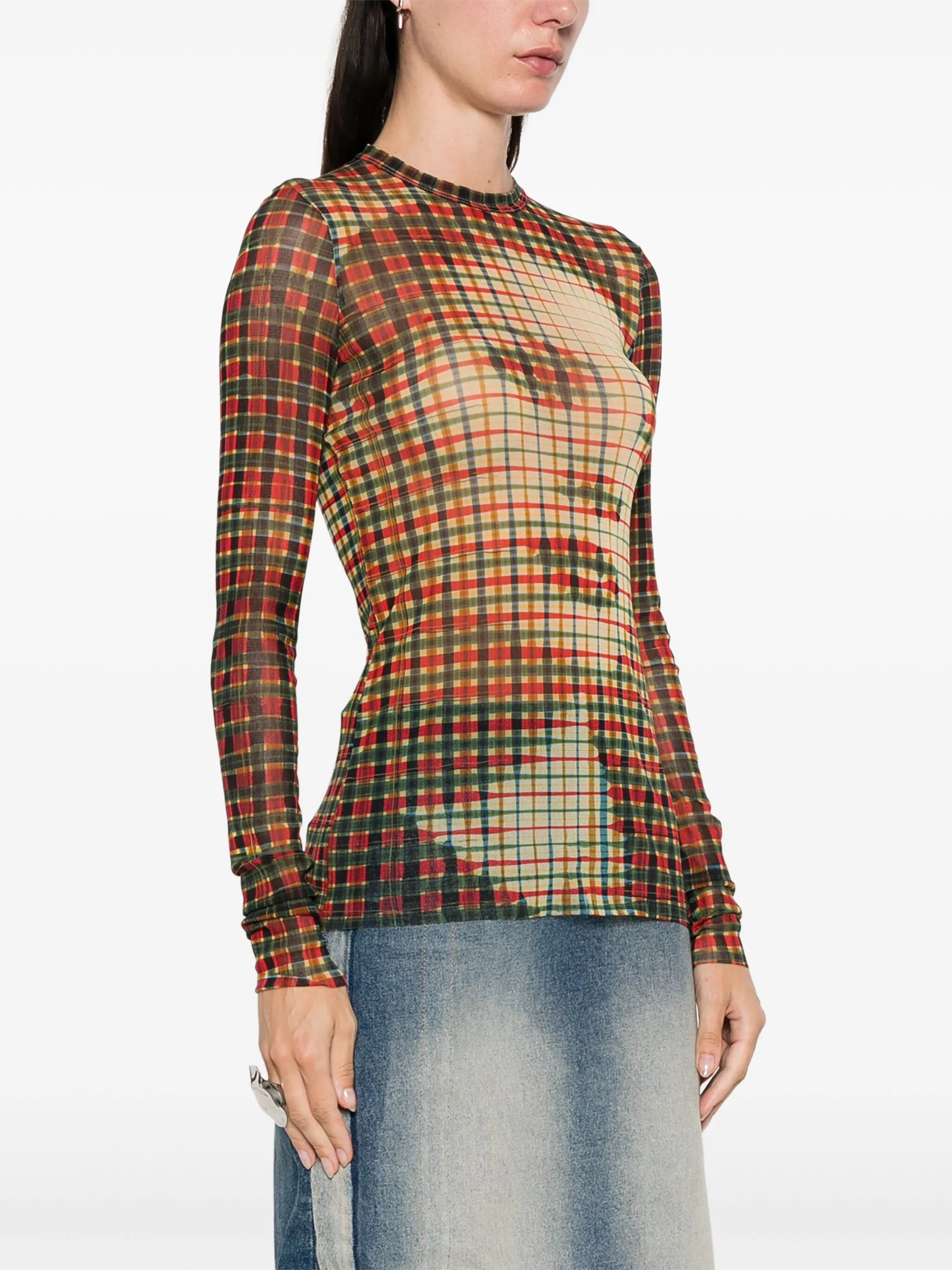 graphic-print tartan top
