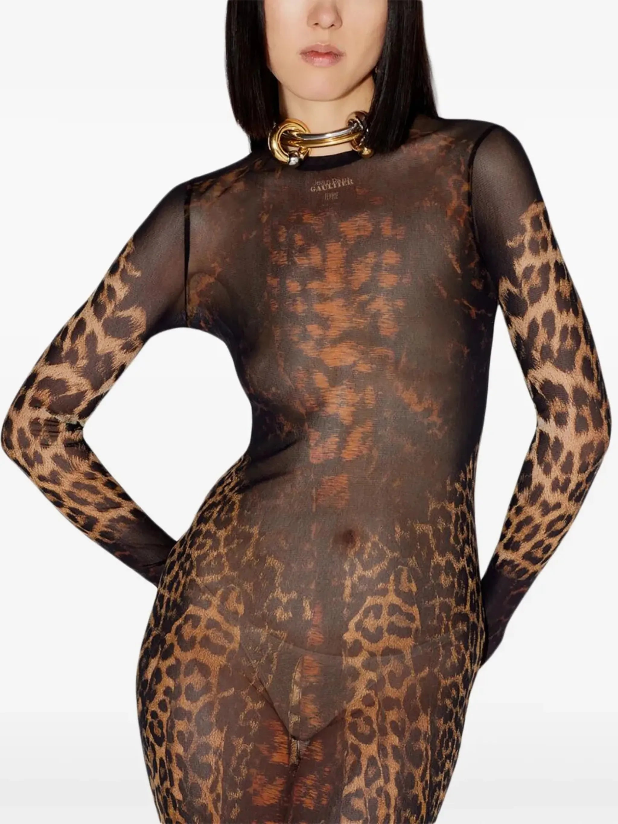 leopard-print mesh dress