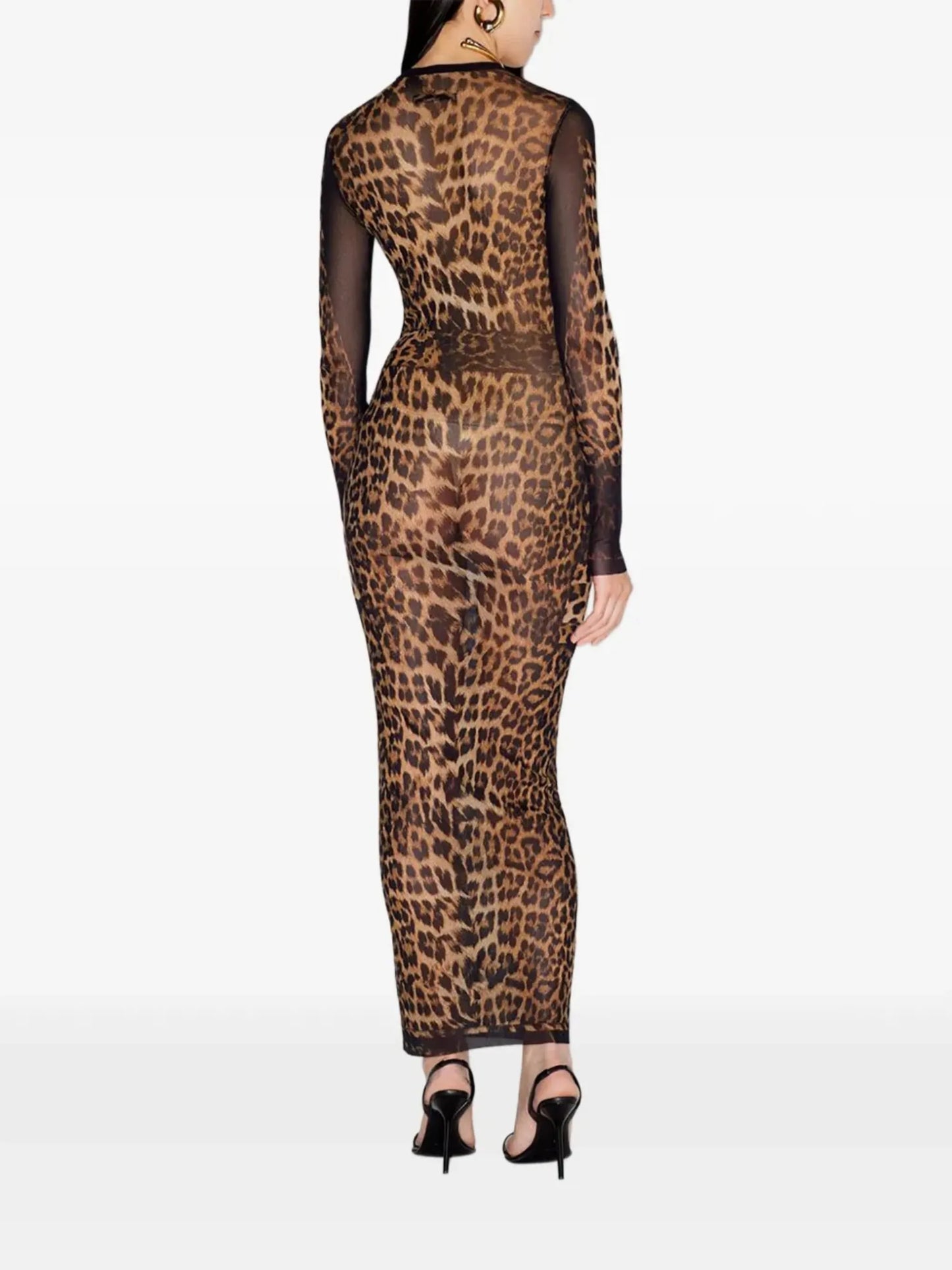 leopard-print mesh dress