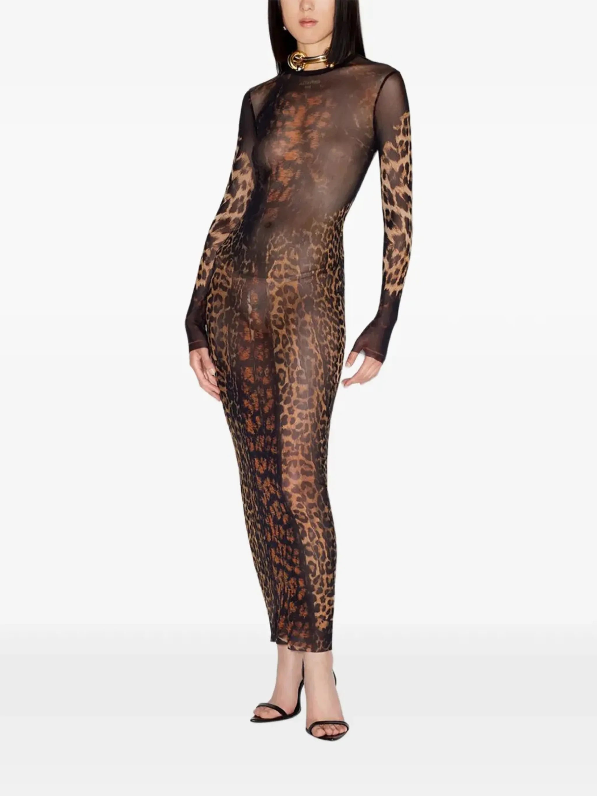 leopard-print mesh dress