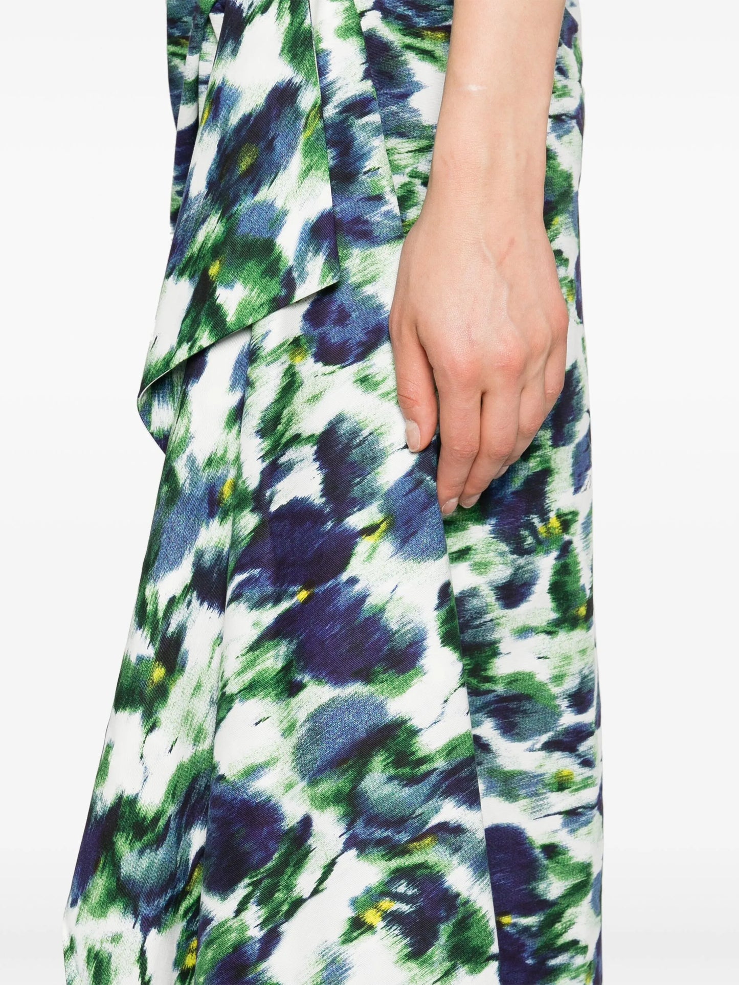 floral-print draped midi skirt