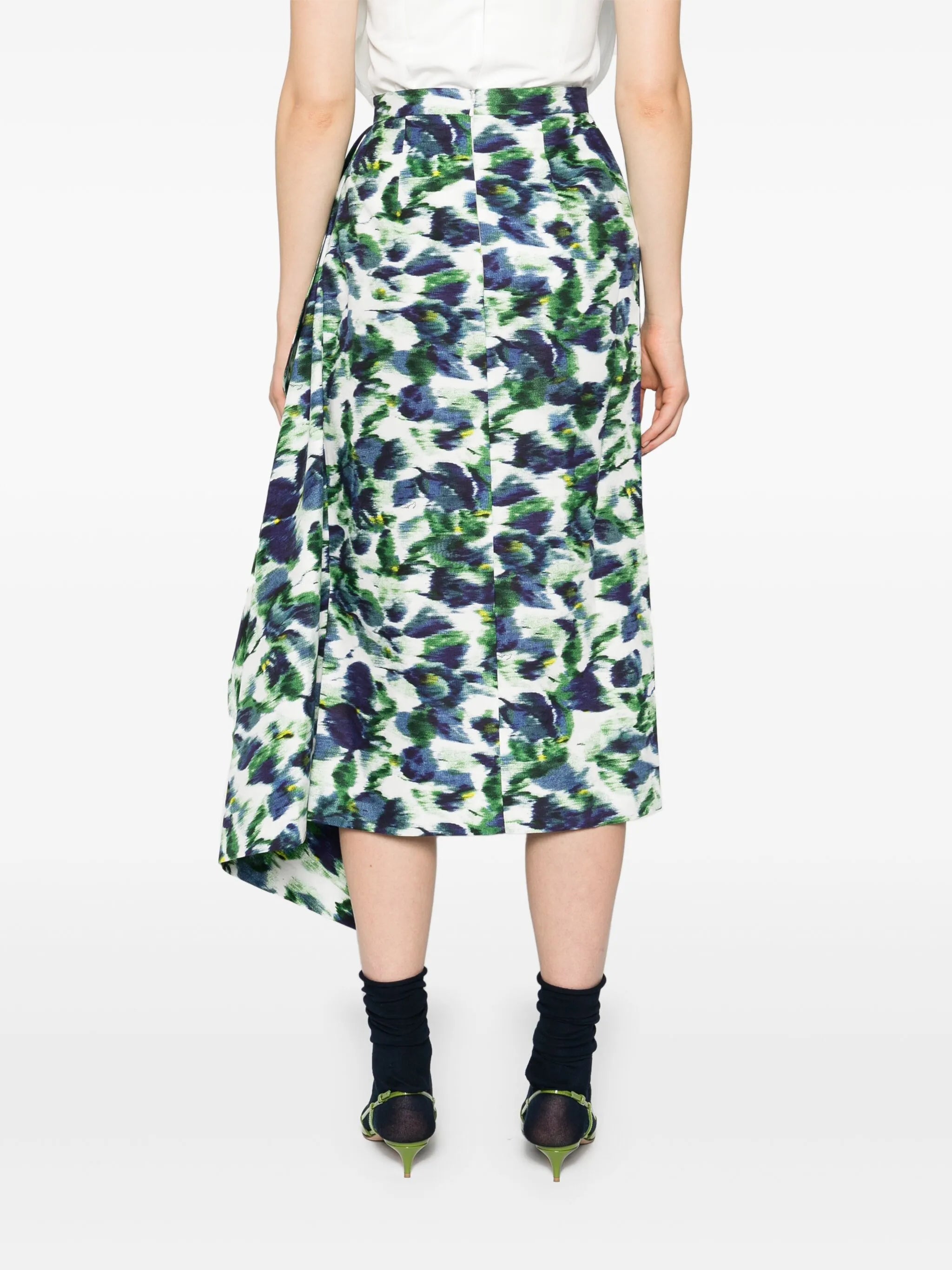 floral-print draped midi skirt
