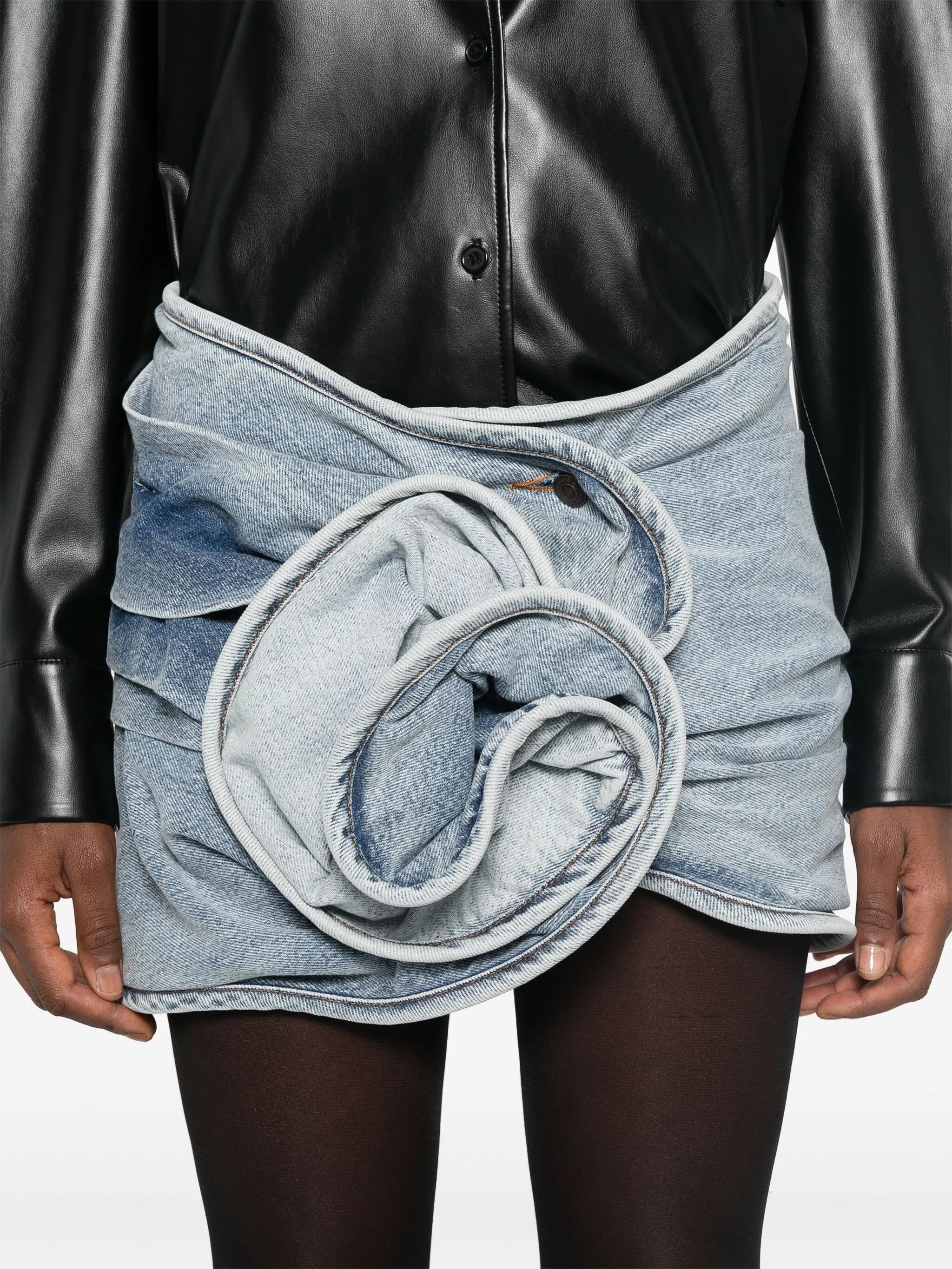 draped denim mini skirt