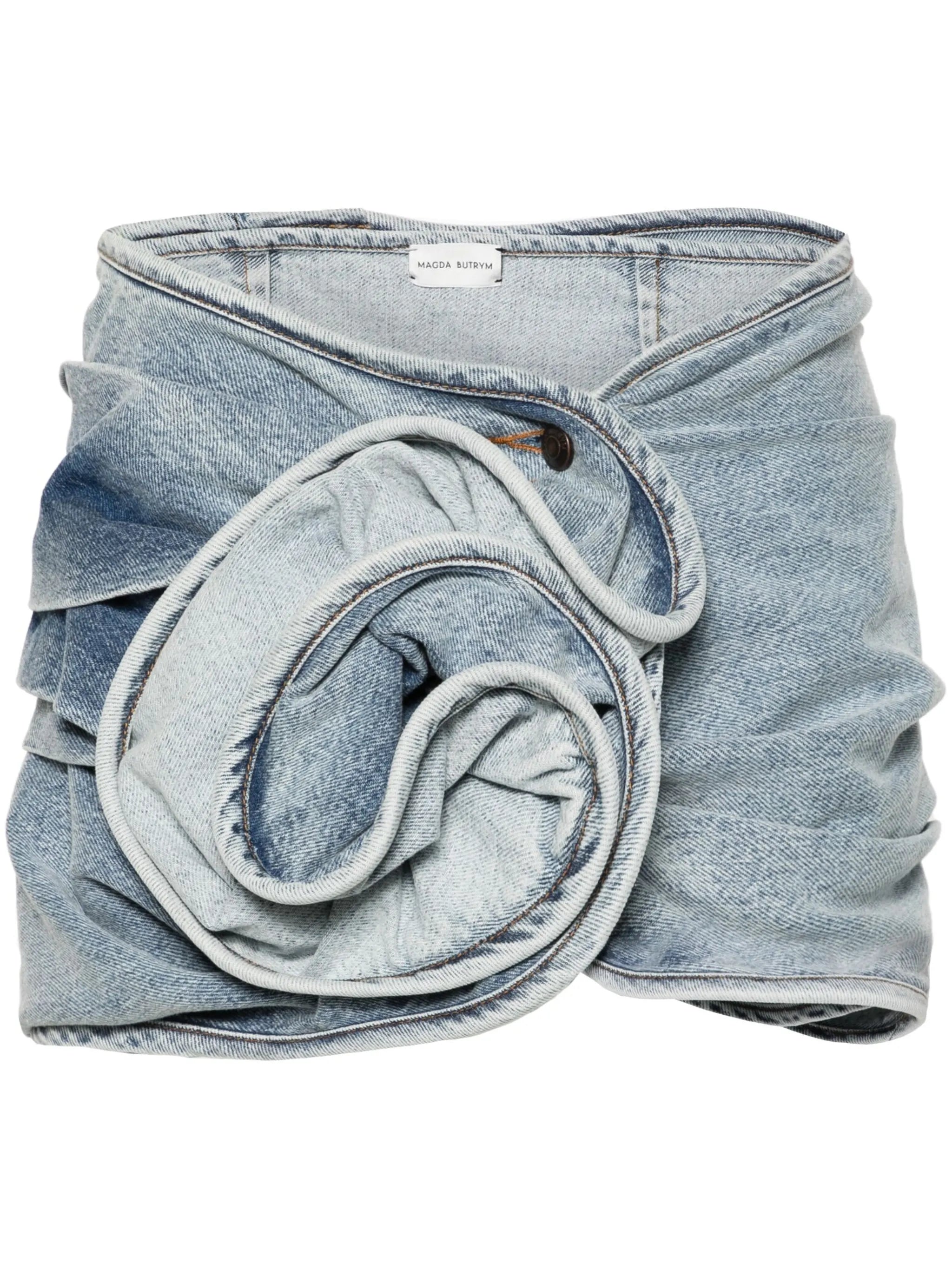 draped denim mini skirt