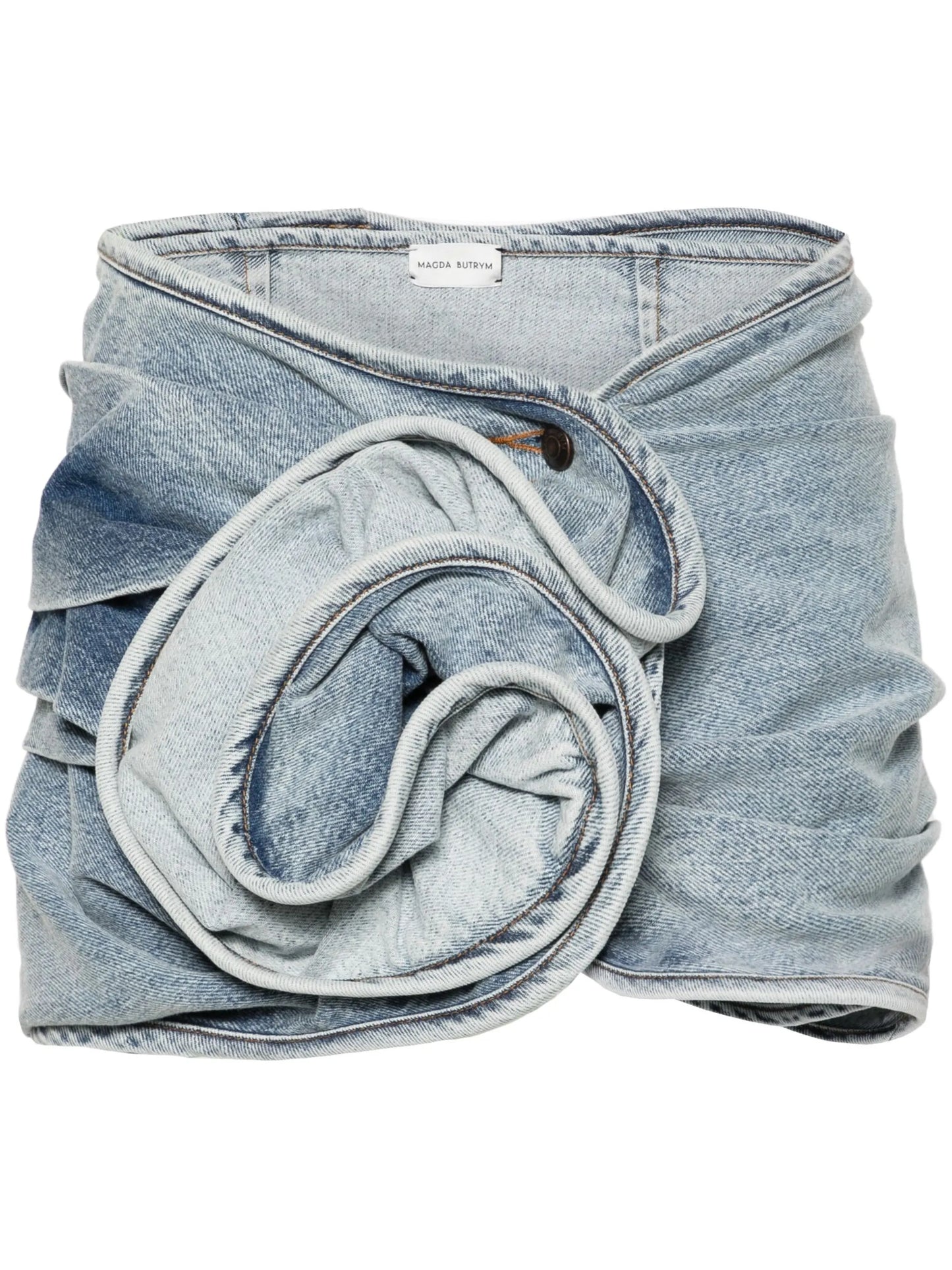 draped denim mini skirt