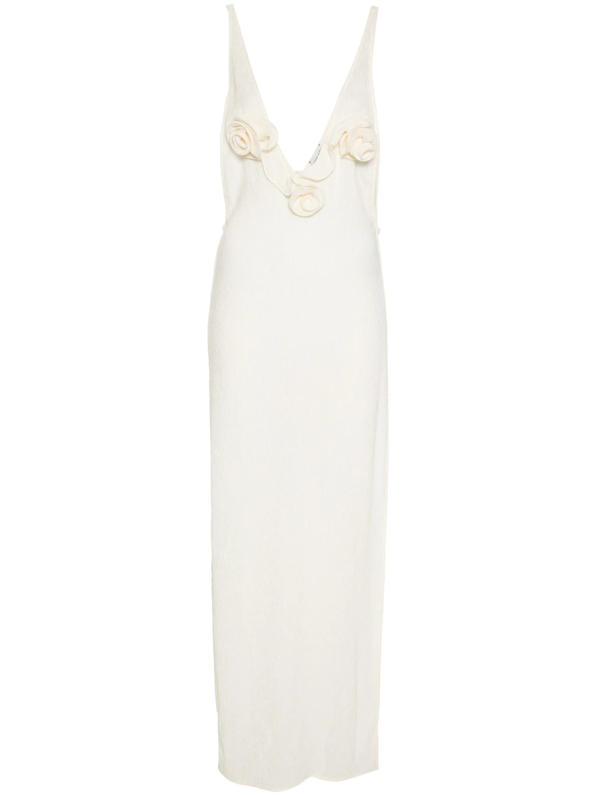 floral-appliqué maxi dress