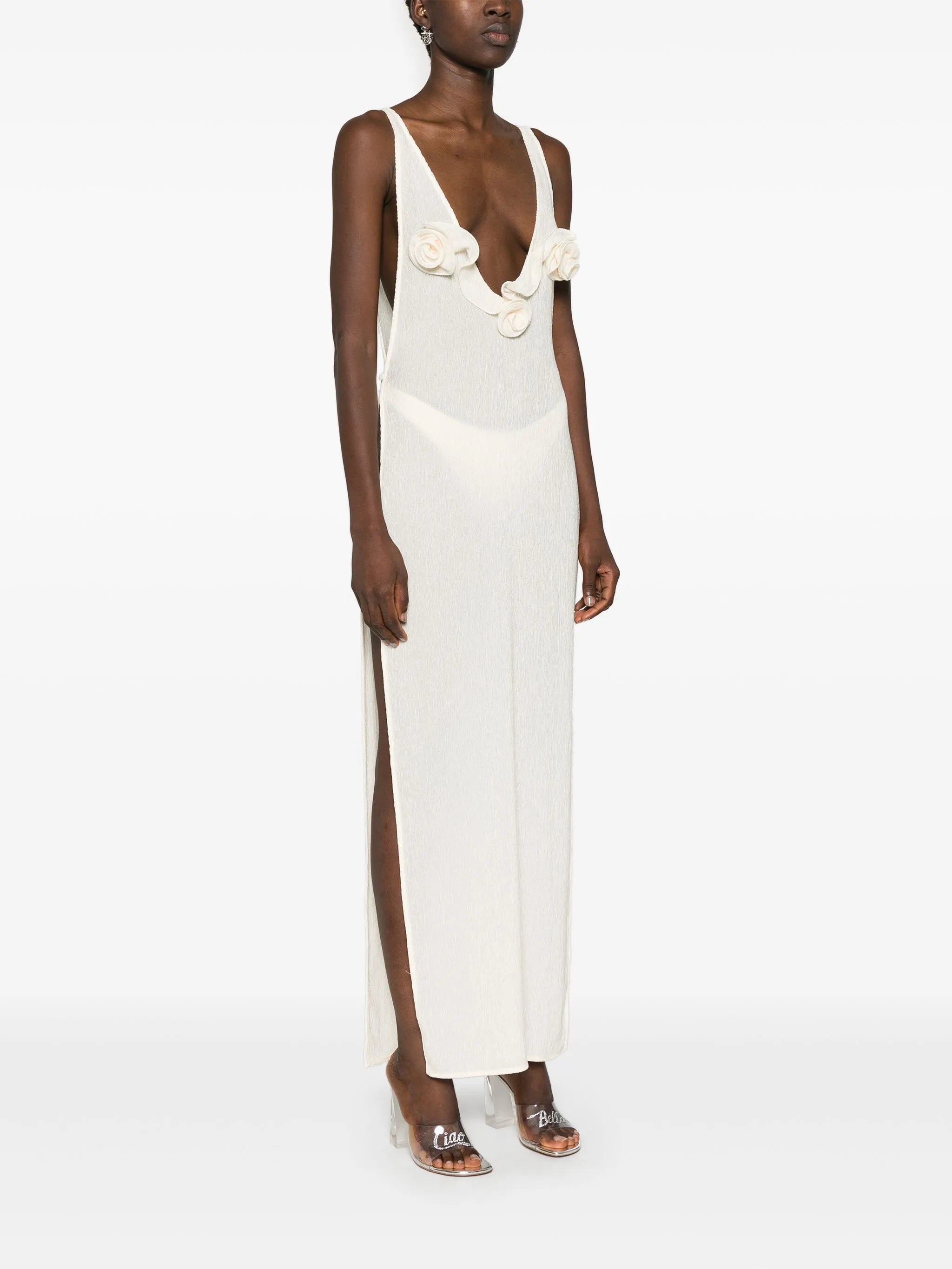 floral-appliqué maxi dress