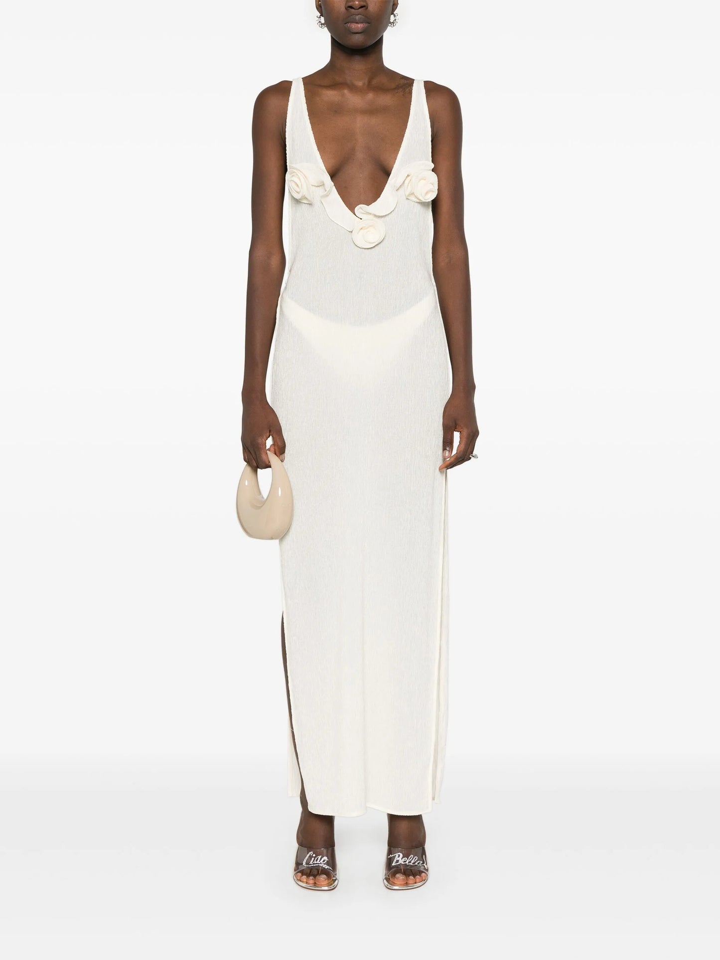 floral-appliqué maxi dress