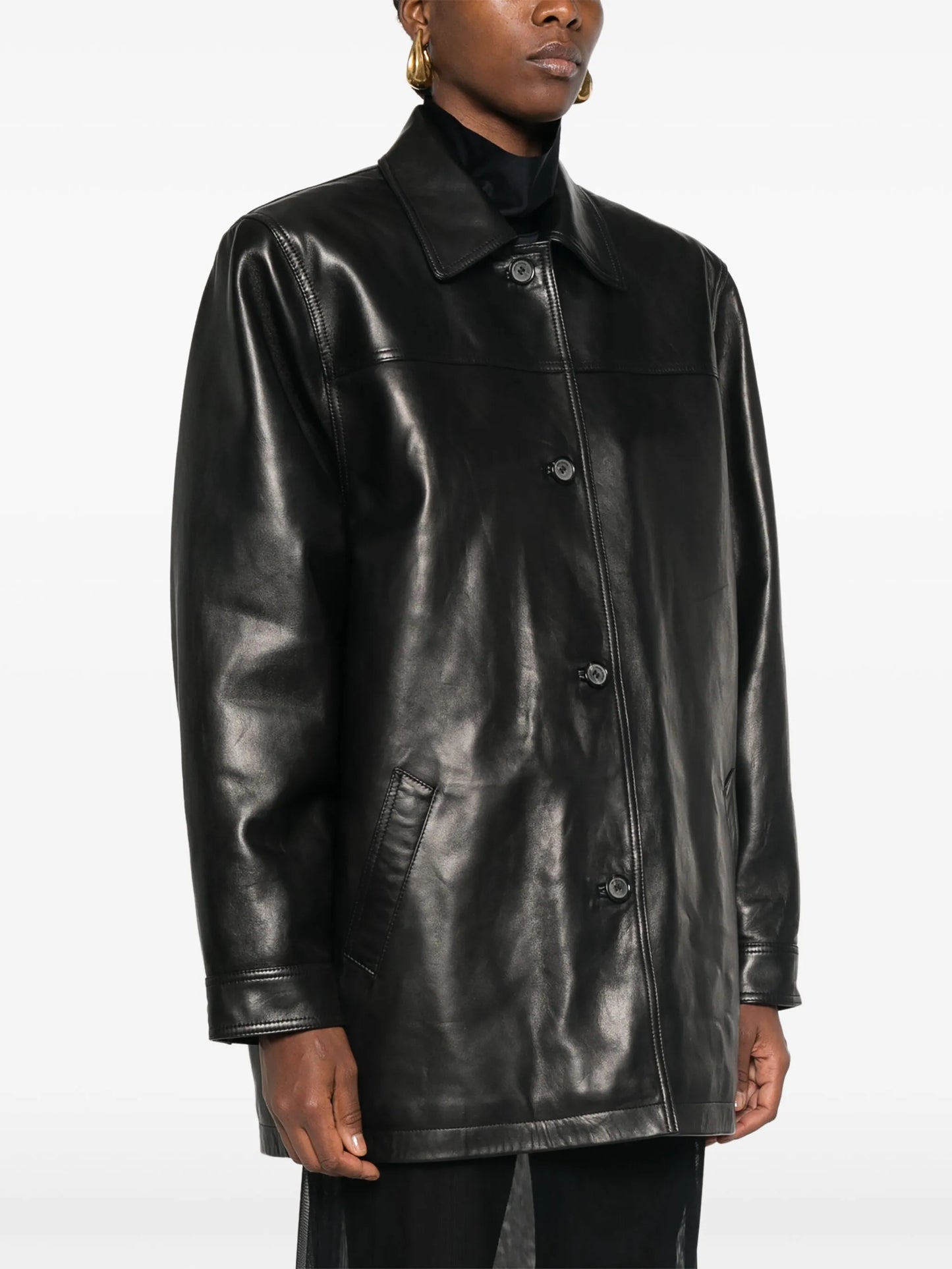 logo-embossed short coat