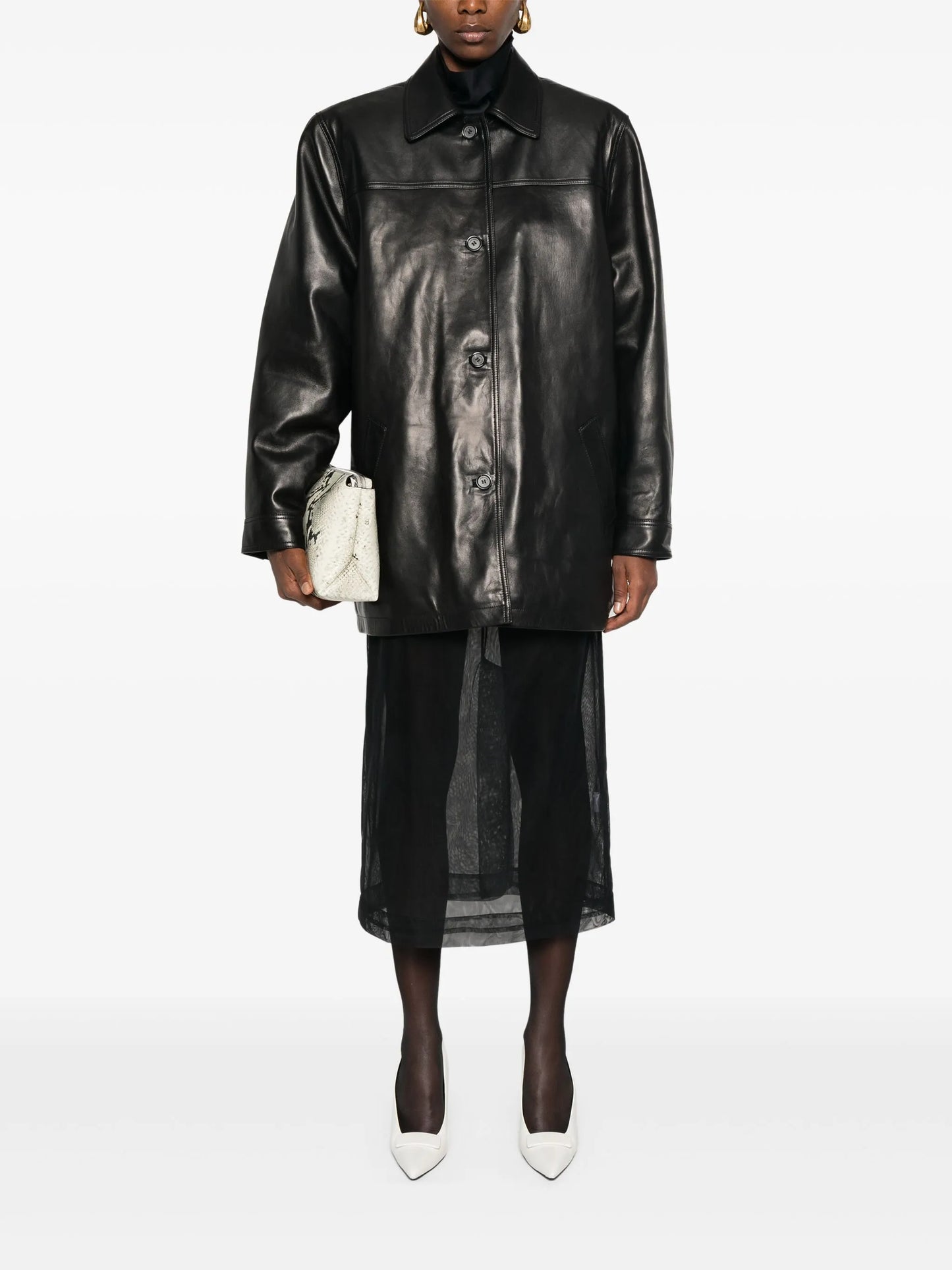 logo-embossed short coat