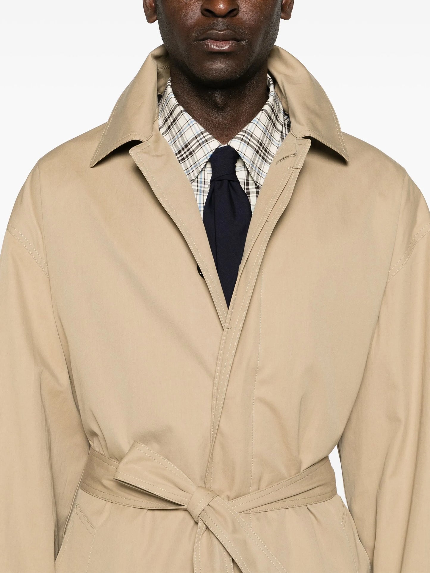 panelled belted trench coat