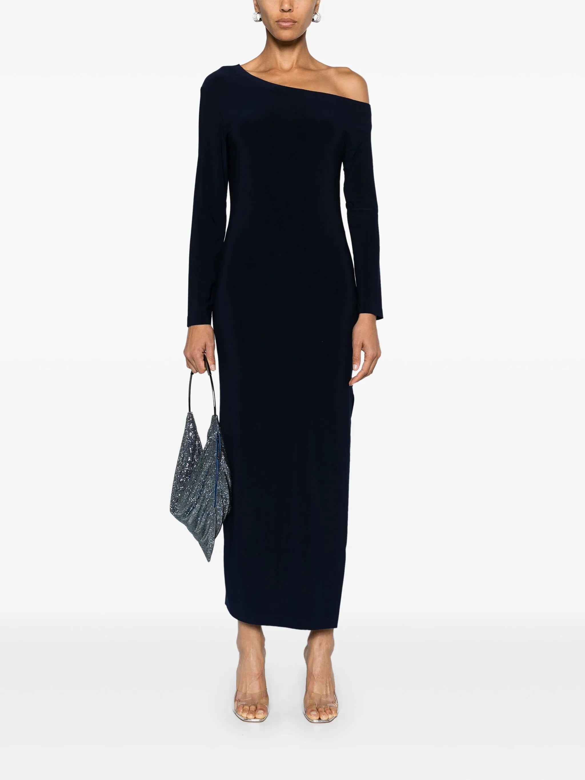 one-shoulder side-slit maxi dress