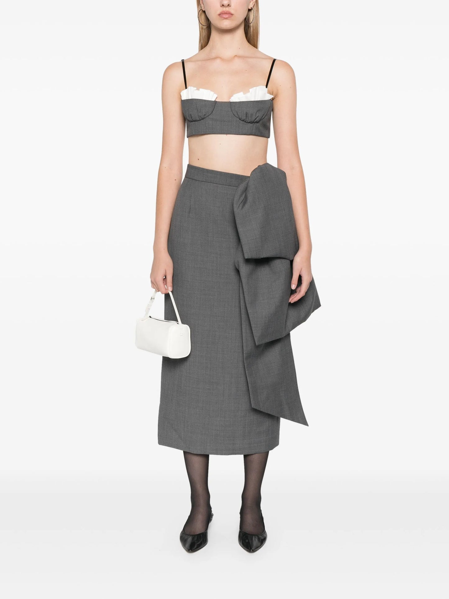 bow-detailed midi skirt