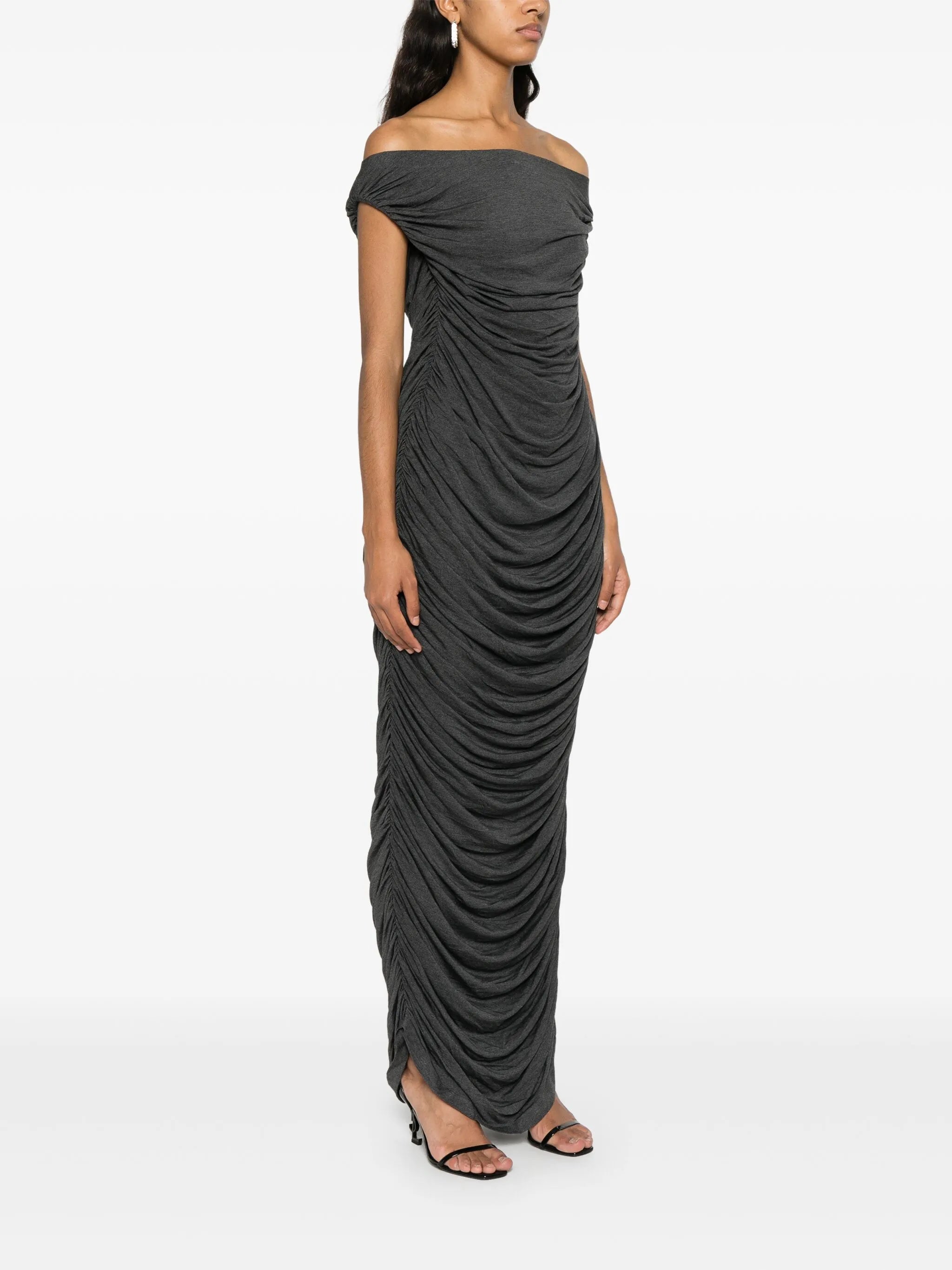 draped ruched maxi dress