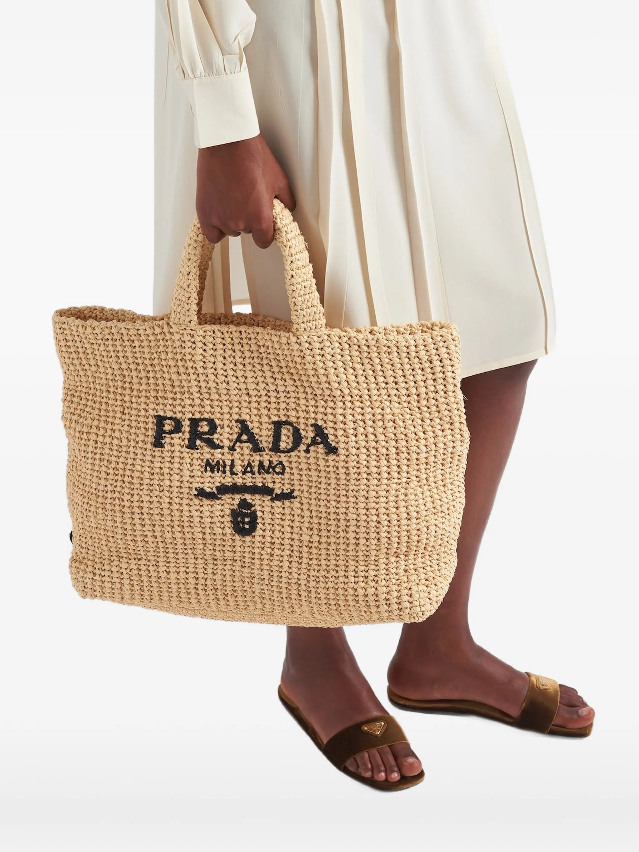 logo-embroidered crochet tote bag