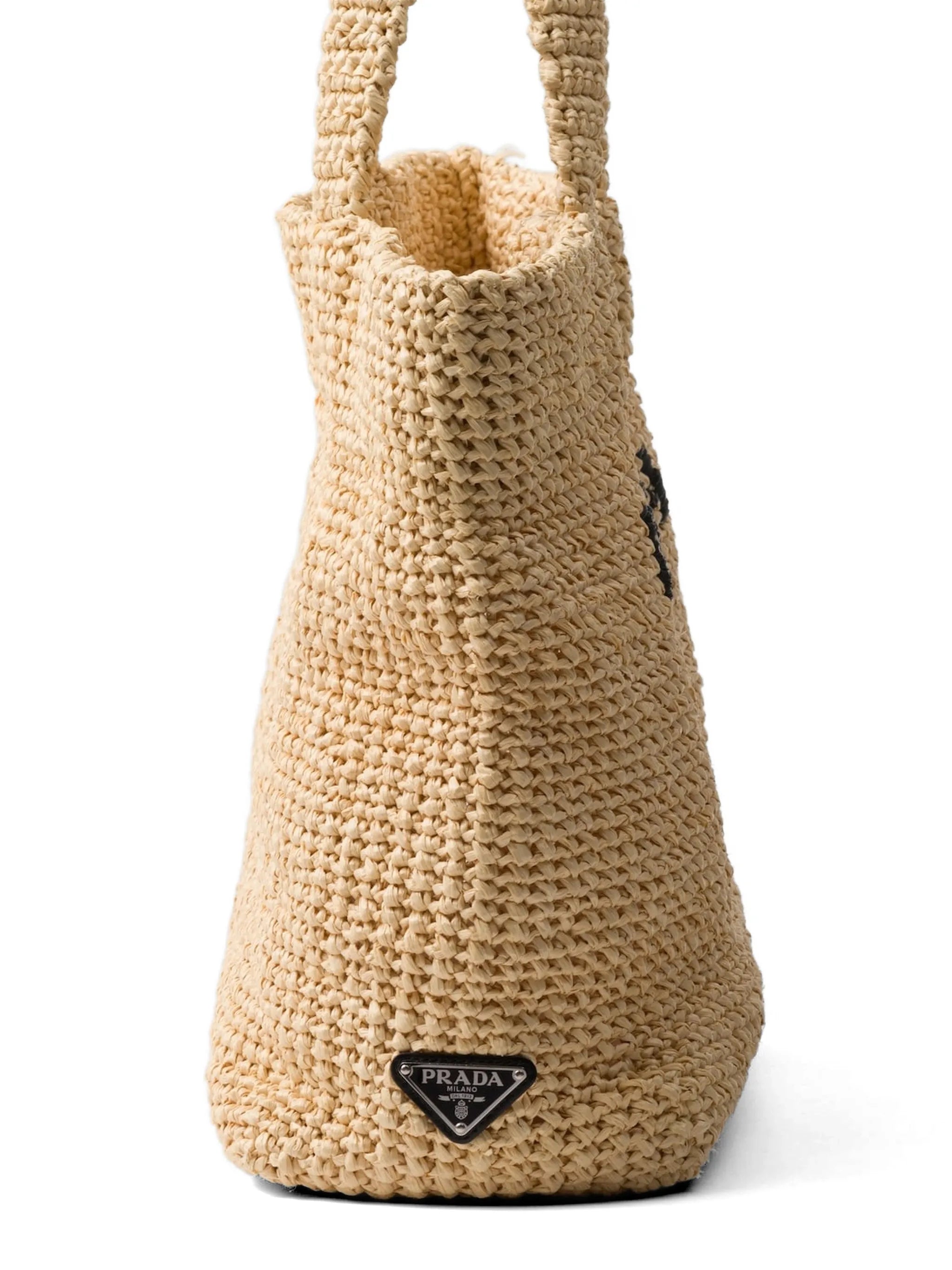 logo-embroidered crochet tote bag