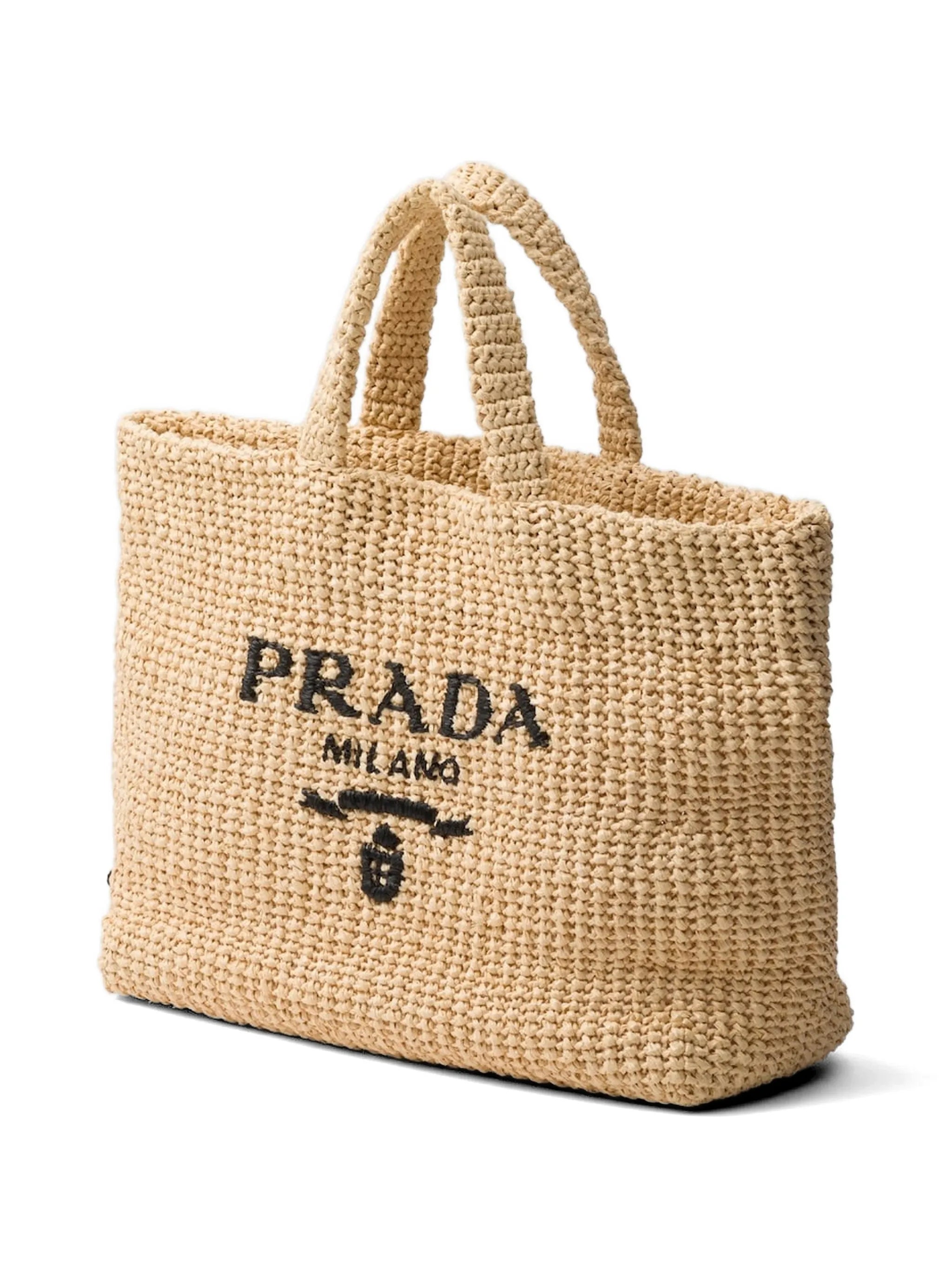 logo-embroidered crochet tote bag