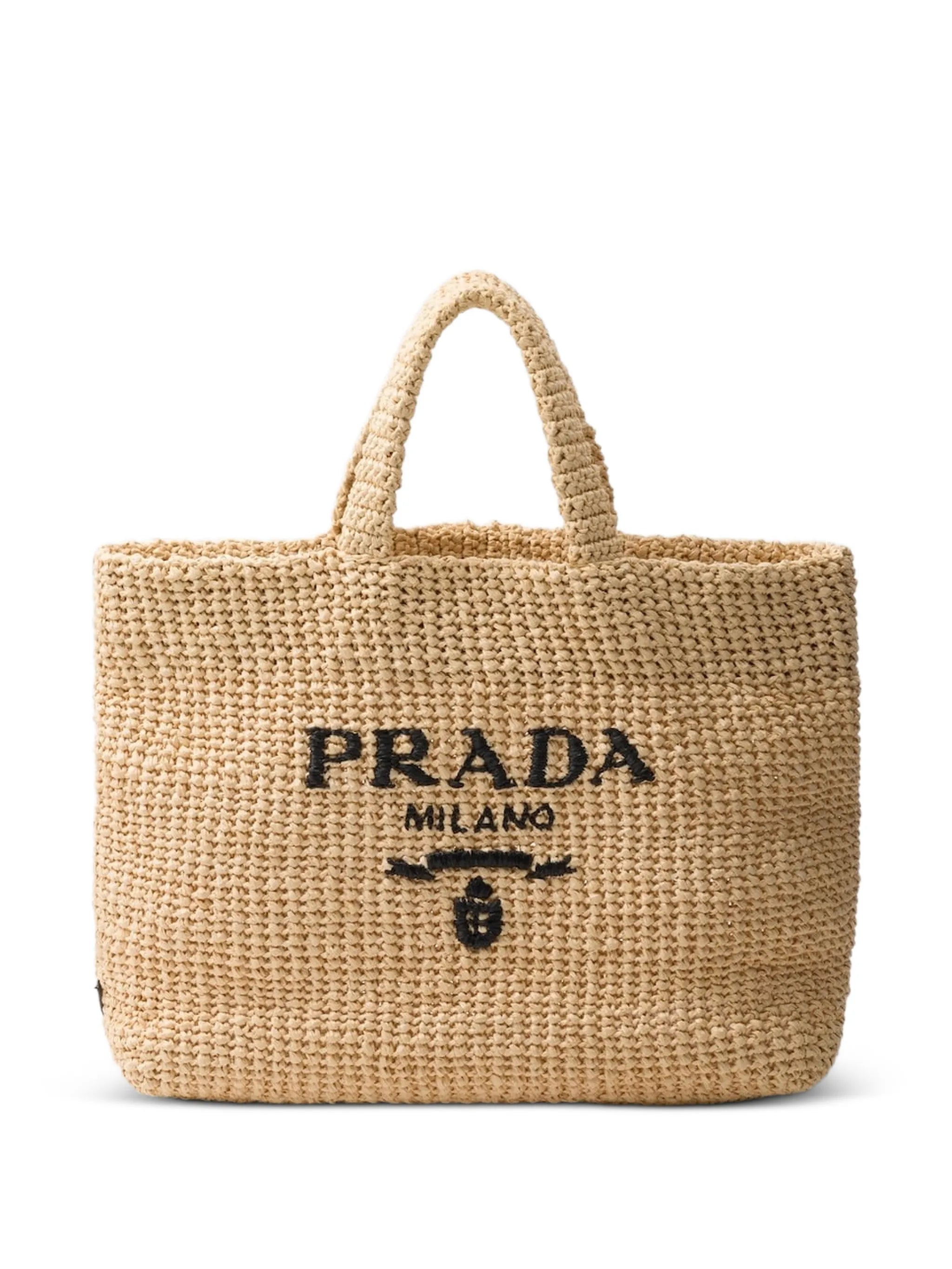logo-embroidered crochet tote bag